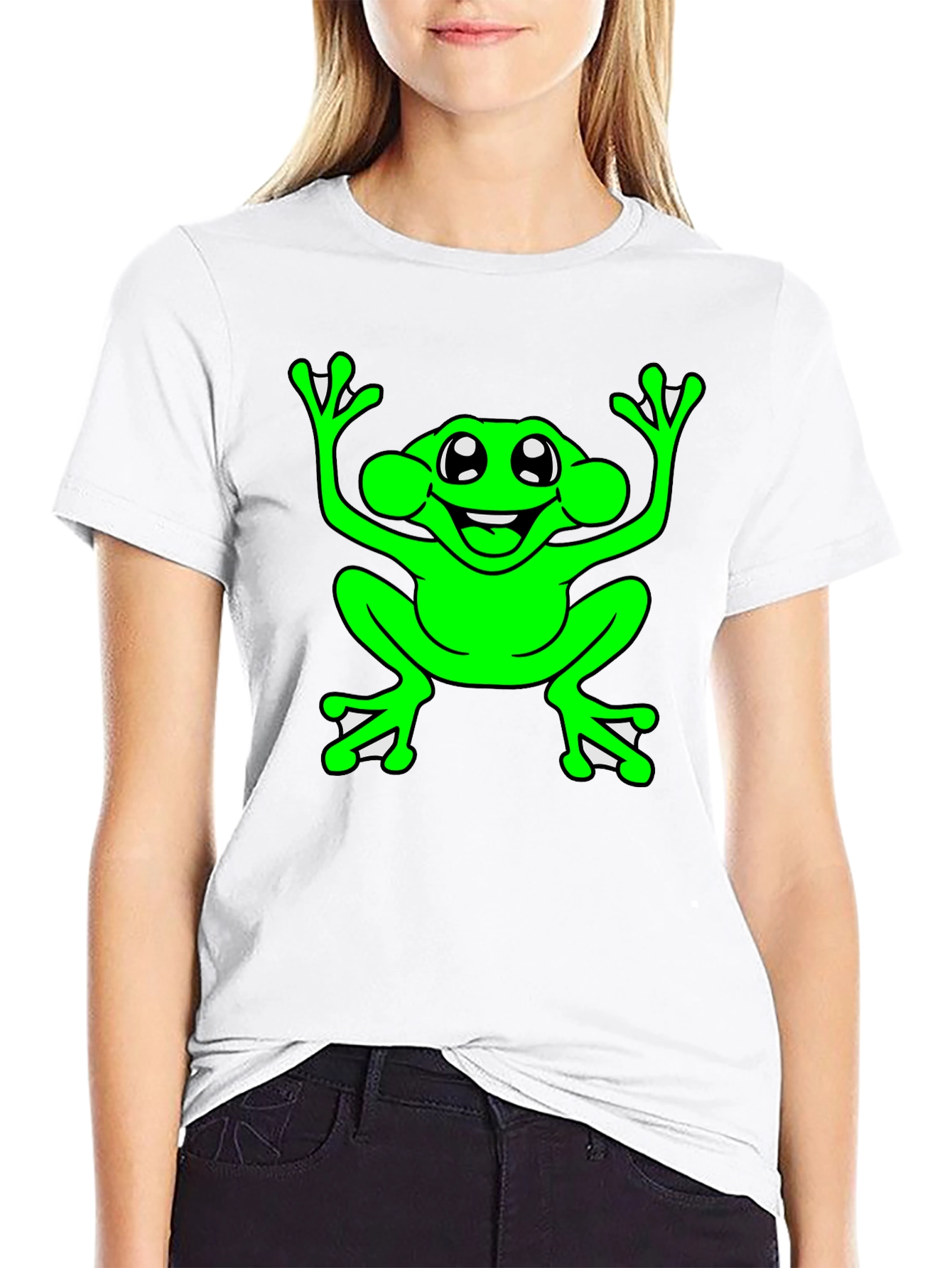 Black Funny Frog Graphic T-Shirt - Black Cotton Tee view 9