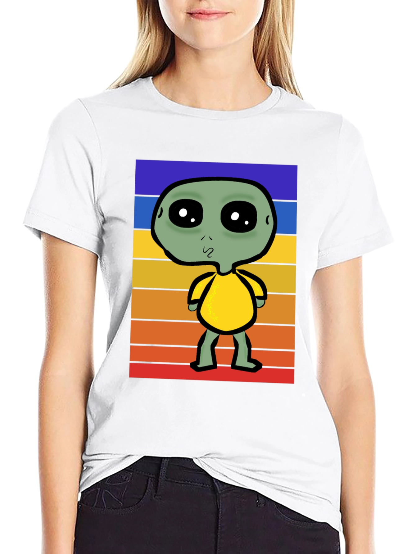 Black Retro Alien Graphic Tee - Black Cotton Blend view 9