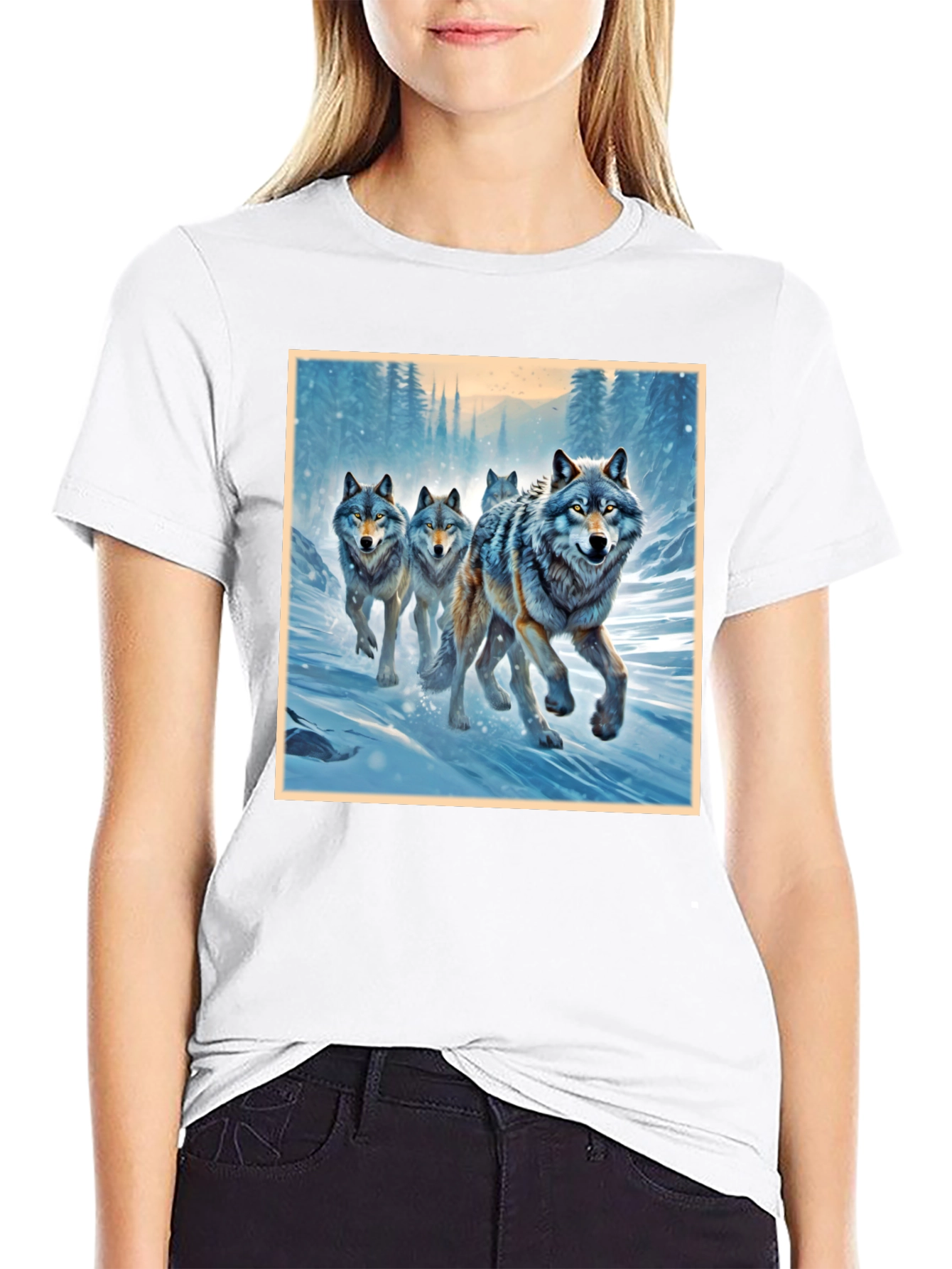 Black Wolf Pack Graphic Tee - Black Cotton Blend Shirt view 9