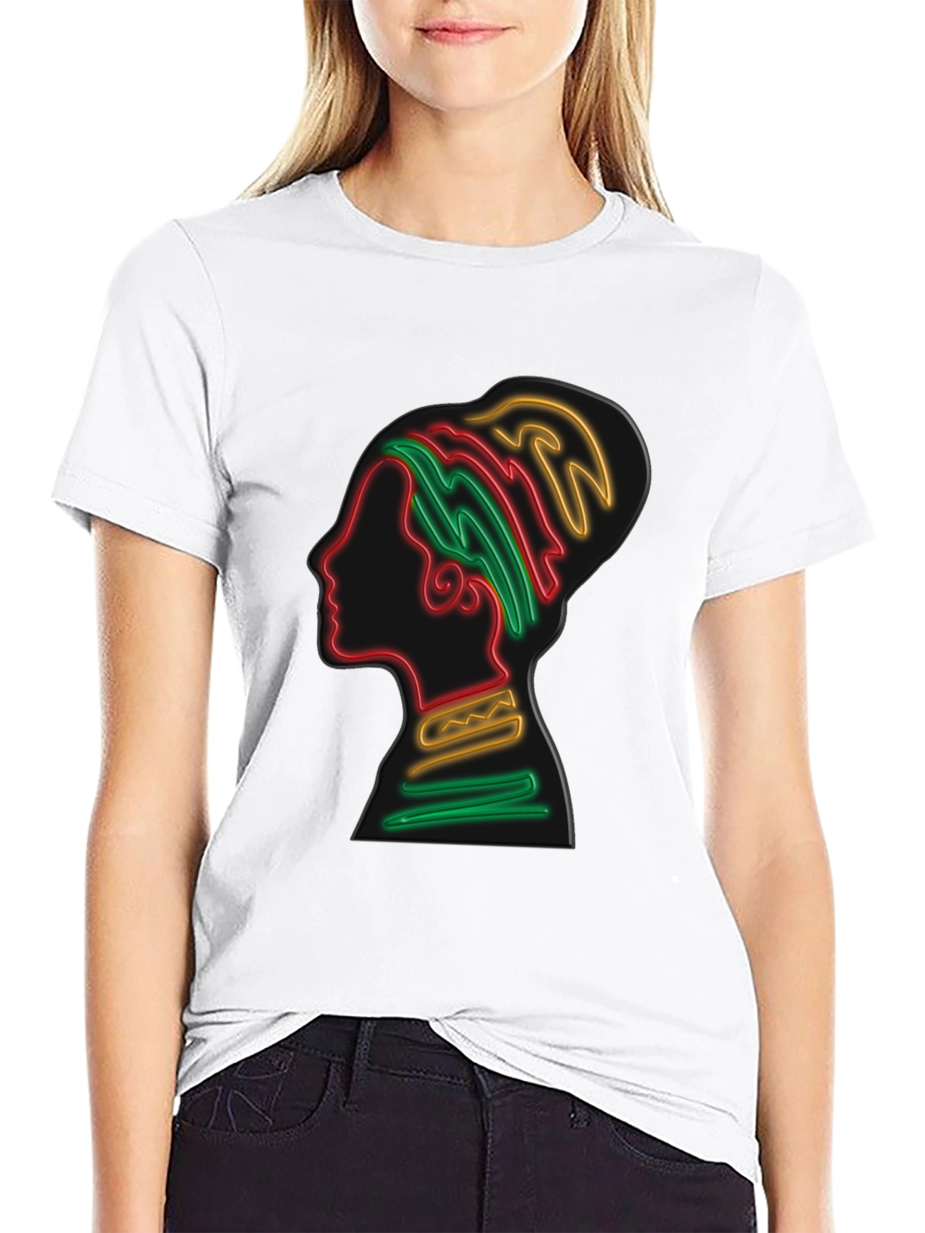 Black Vibrant Neon Silhouette Graphic Tee - Unisex Black T-Shirt view 9