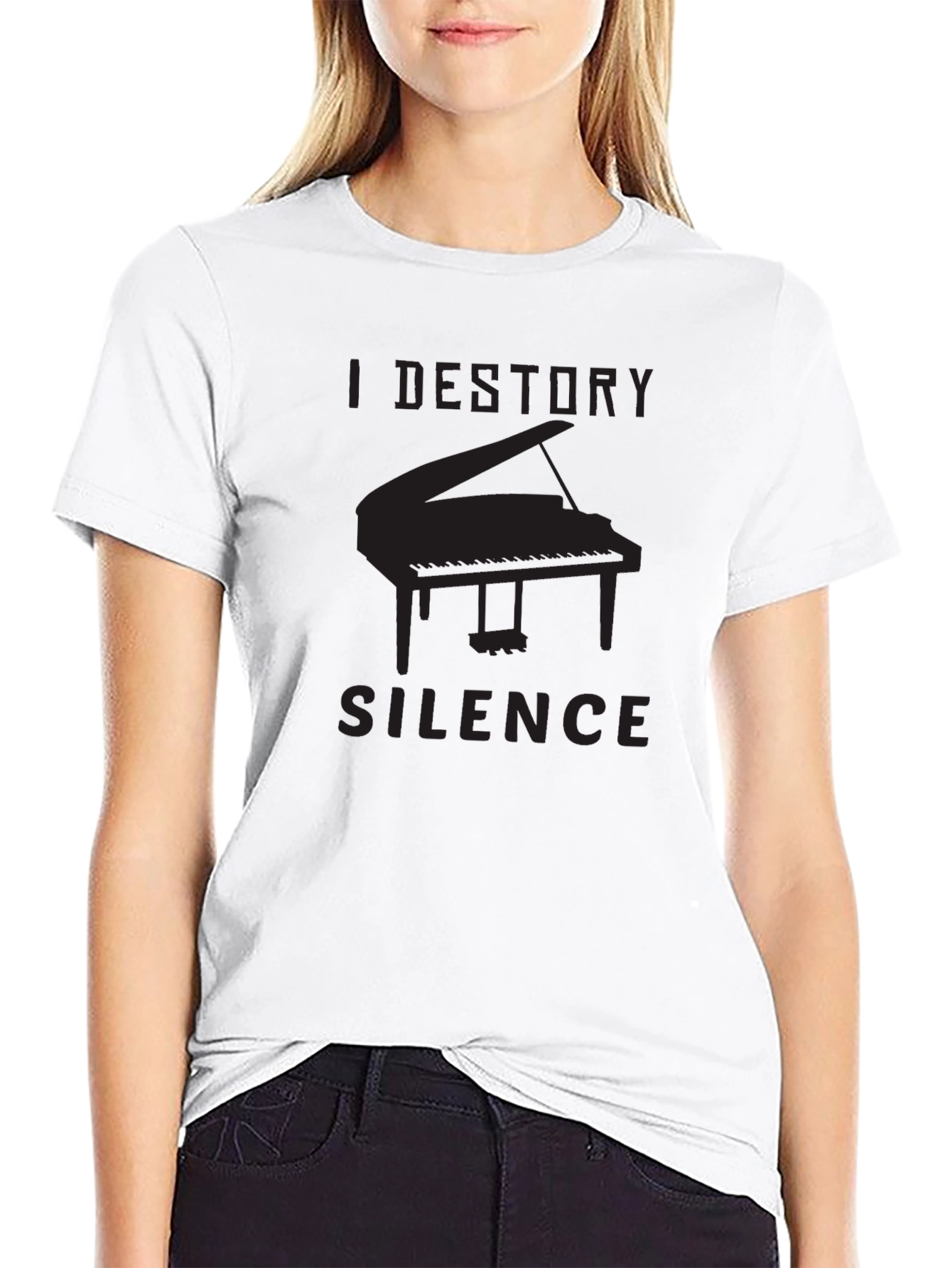 Black I Destroy Silence Piano T-Shirt view 9