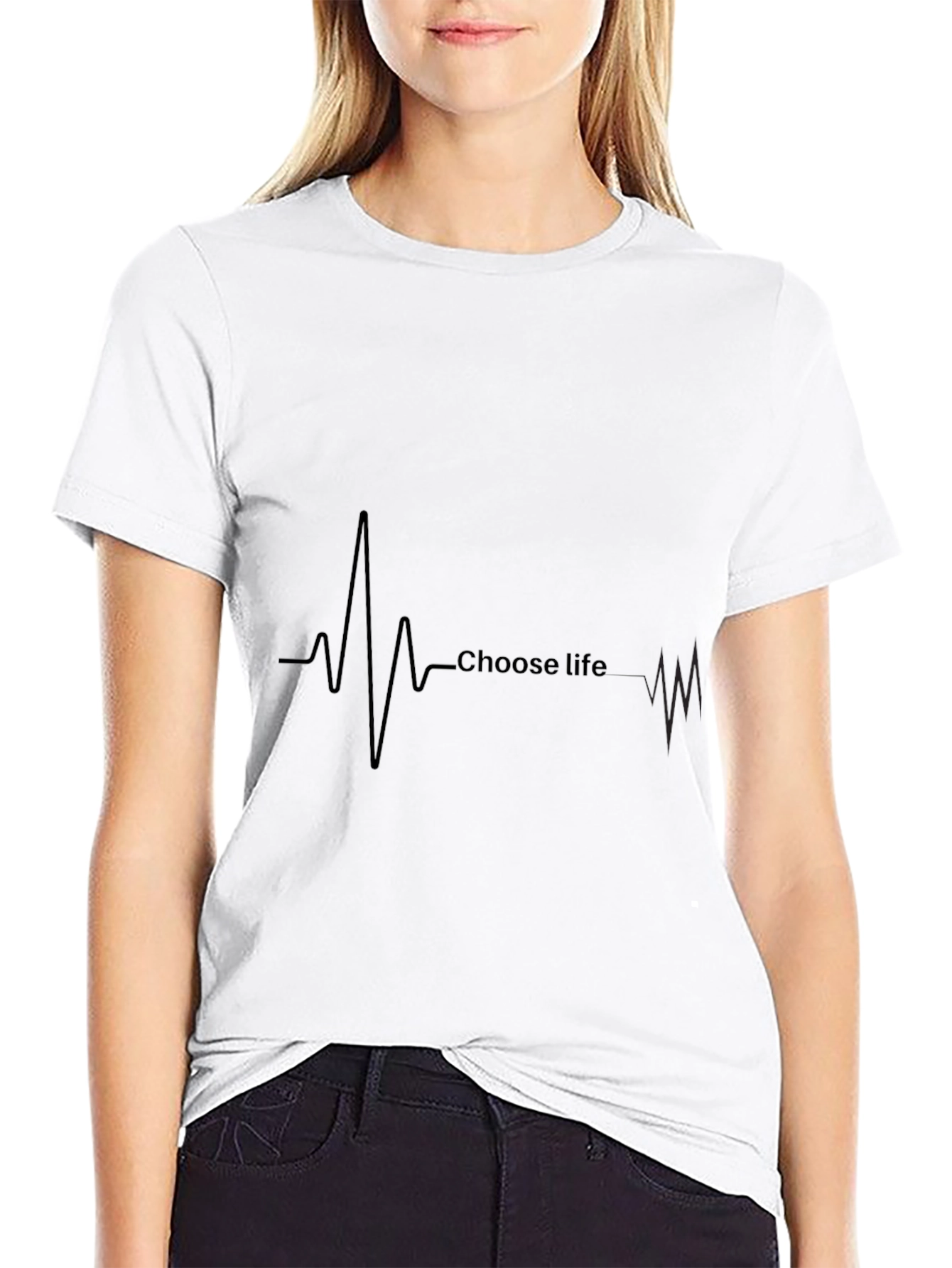 Black Choose Life T-Shirt - Heartbeat Graphic Tee view 9