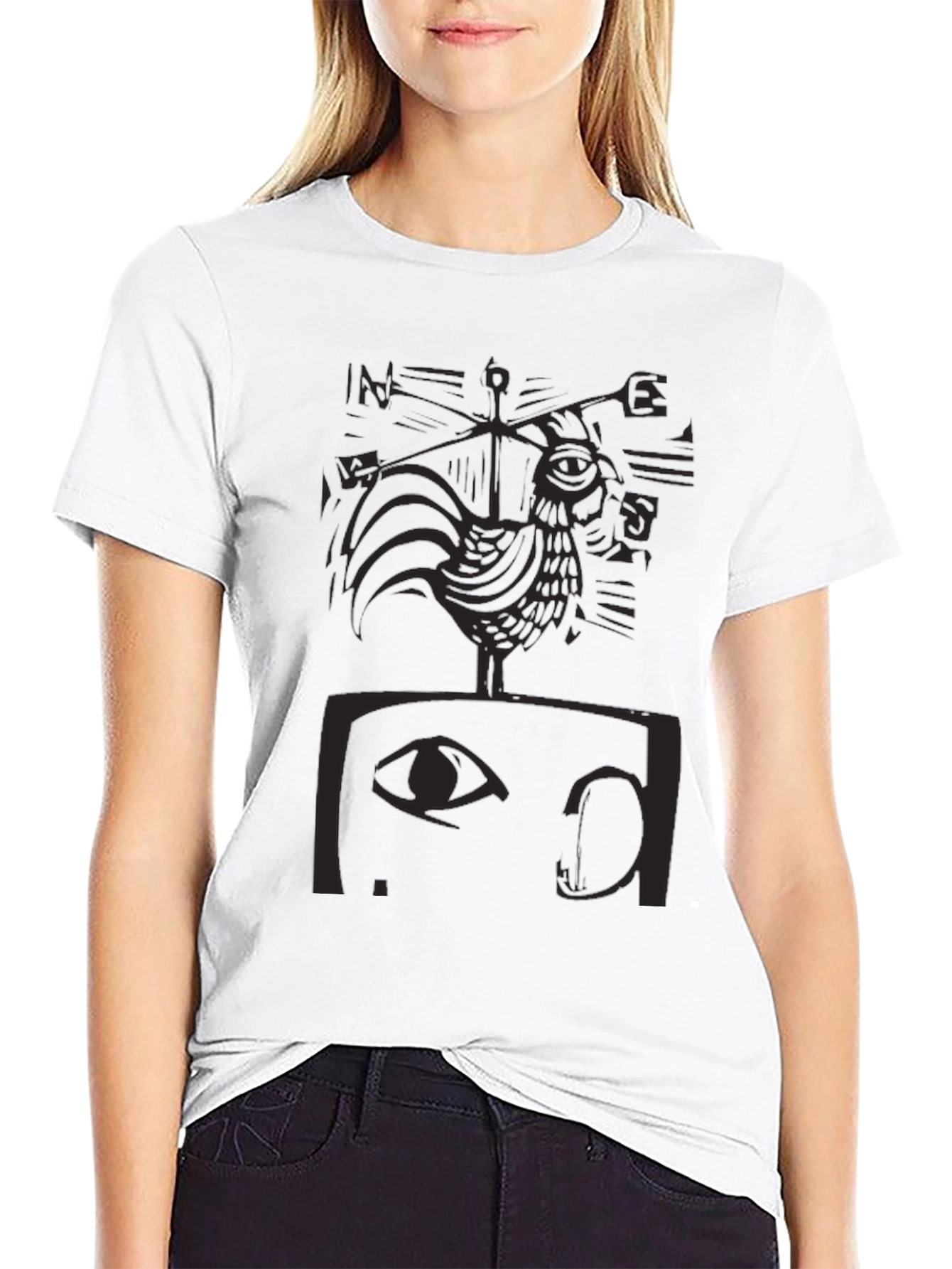 Black Abstract Rooster Graphic Tee - Men's Black T-Shirt view 9