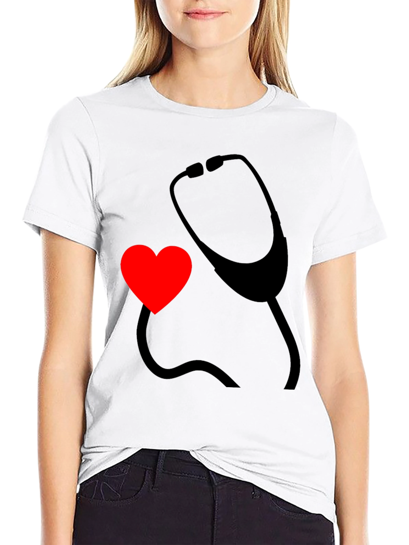Black Heart & Stethoscope Black Graphic Tee - Doctor Love view 9