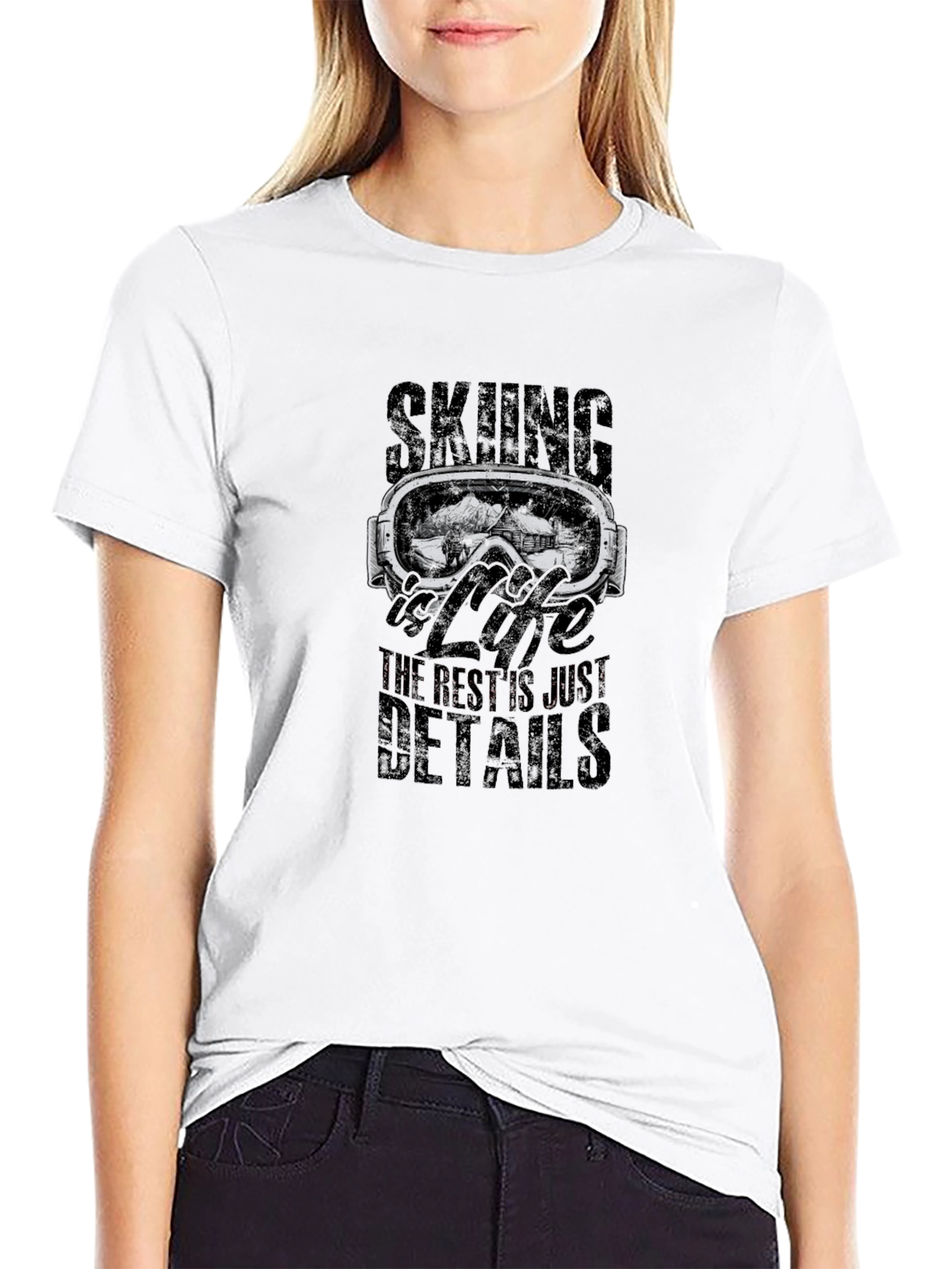 Black Skiing is Life T-Shirt - Mountain Goggle Graphic Tee view 9