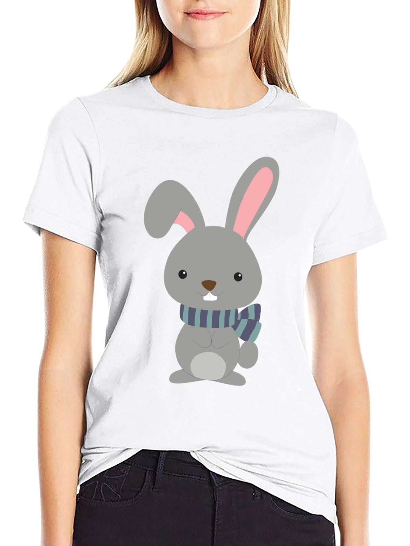 Cute Cartoon Rabbit Graphic Tee - Unisex Black T-Shirt - 9