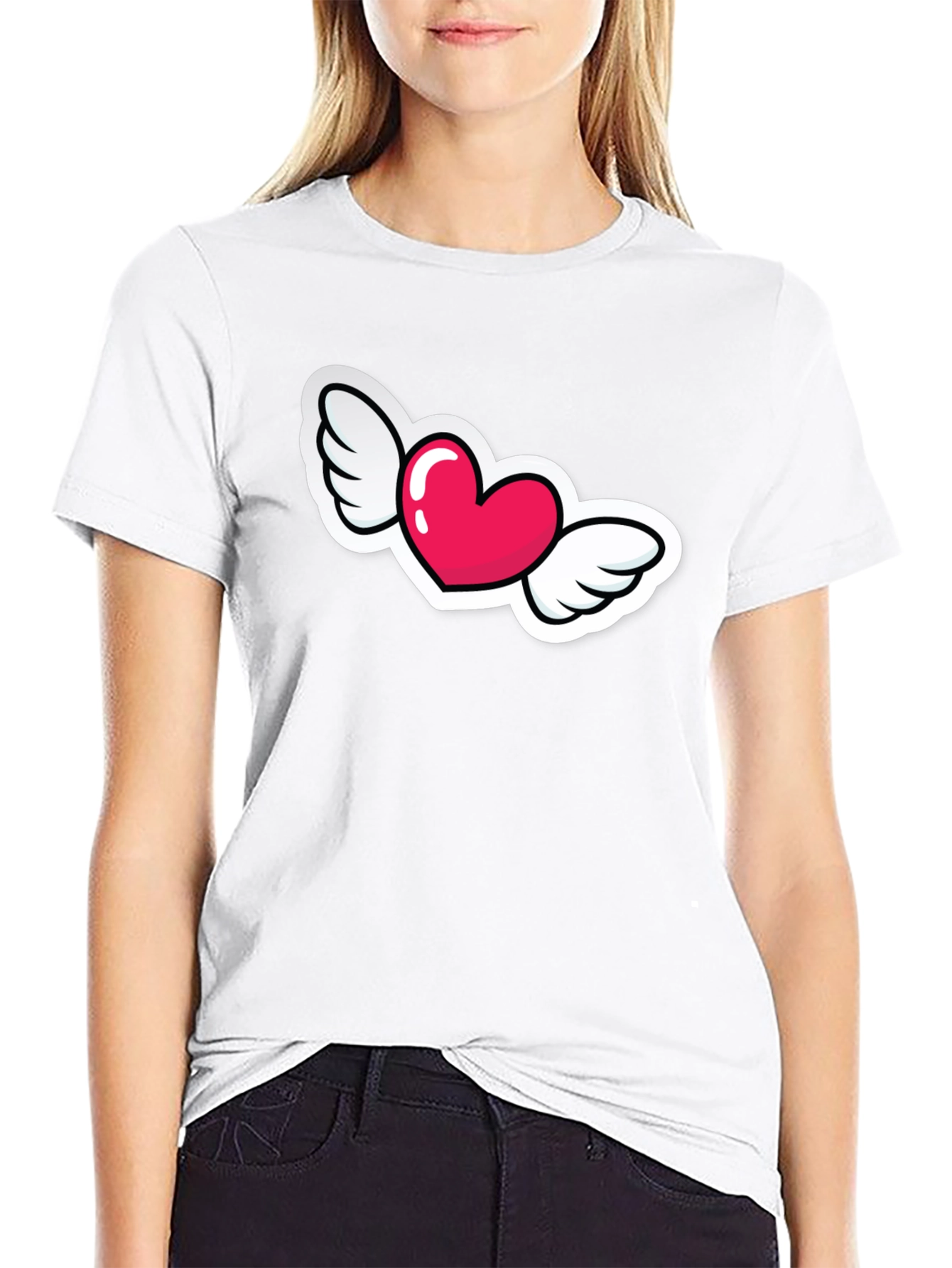 Black Heart with Wings Graphic Black T-Shirt view 9