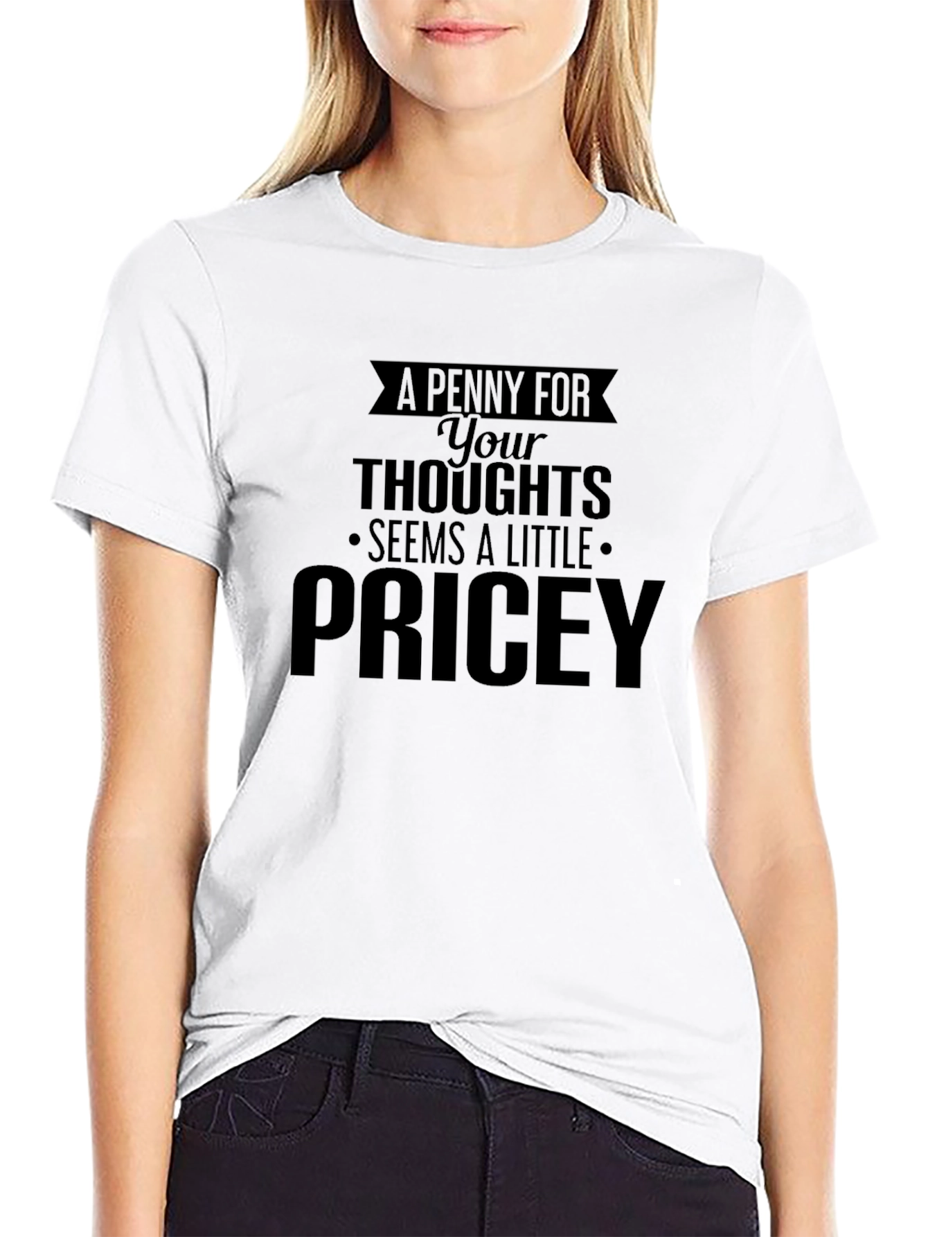 Black Funny "Pricey Thoughts" Black Graphic Tee view 9
