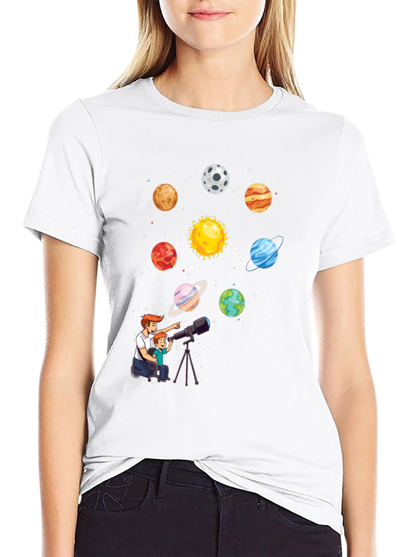 Black Dad & Son Planets Graphic Tee view 9