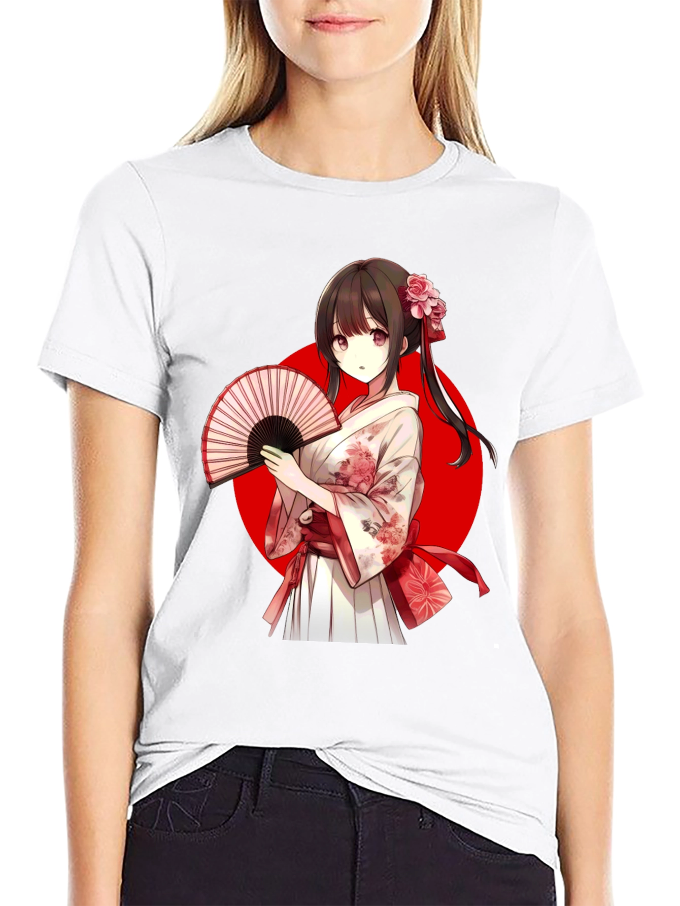 Black Anime Girl Kimono T-Shirt view 9