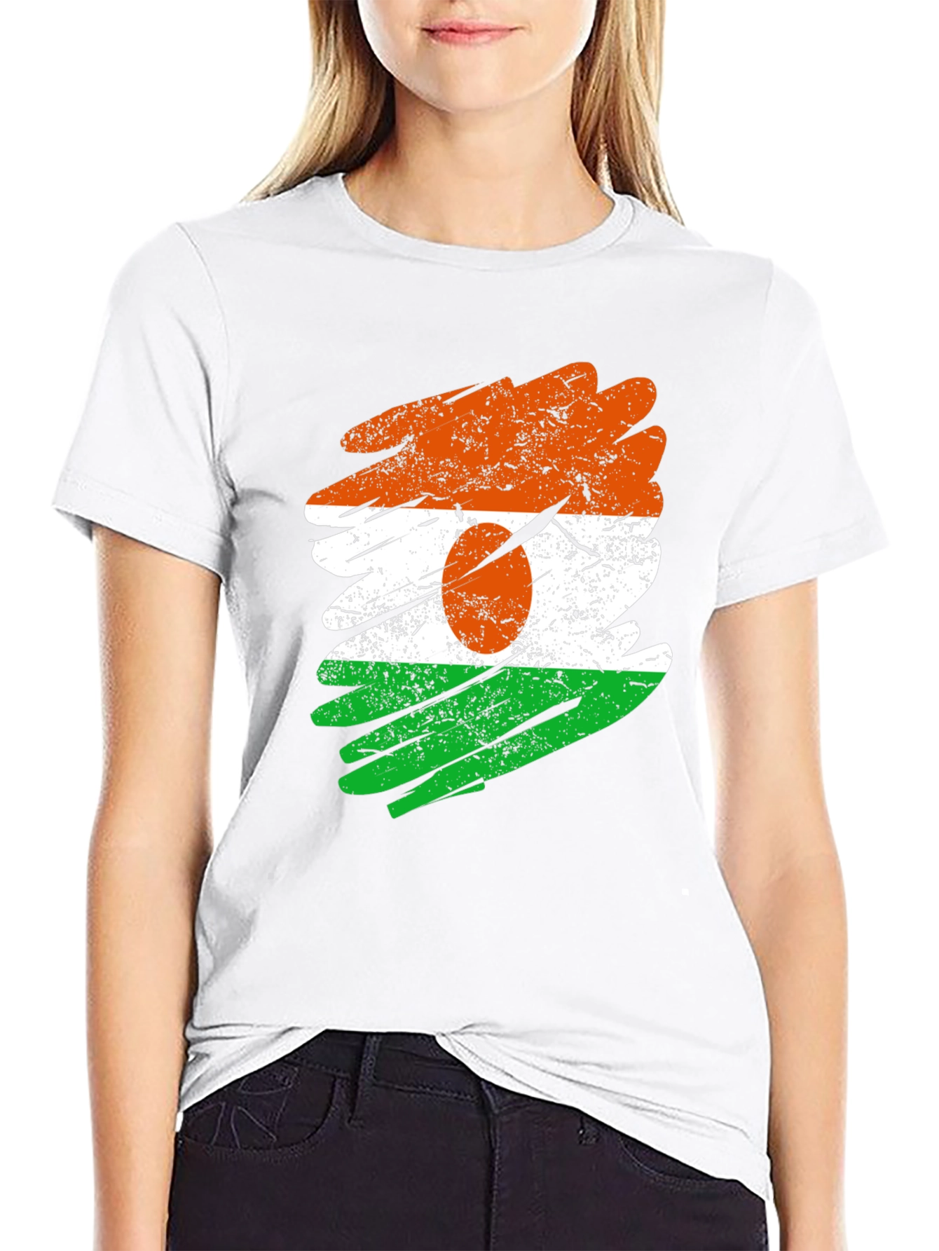 Black Niger Flag Brush Stroke Black T-Shirt view 9