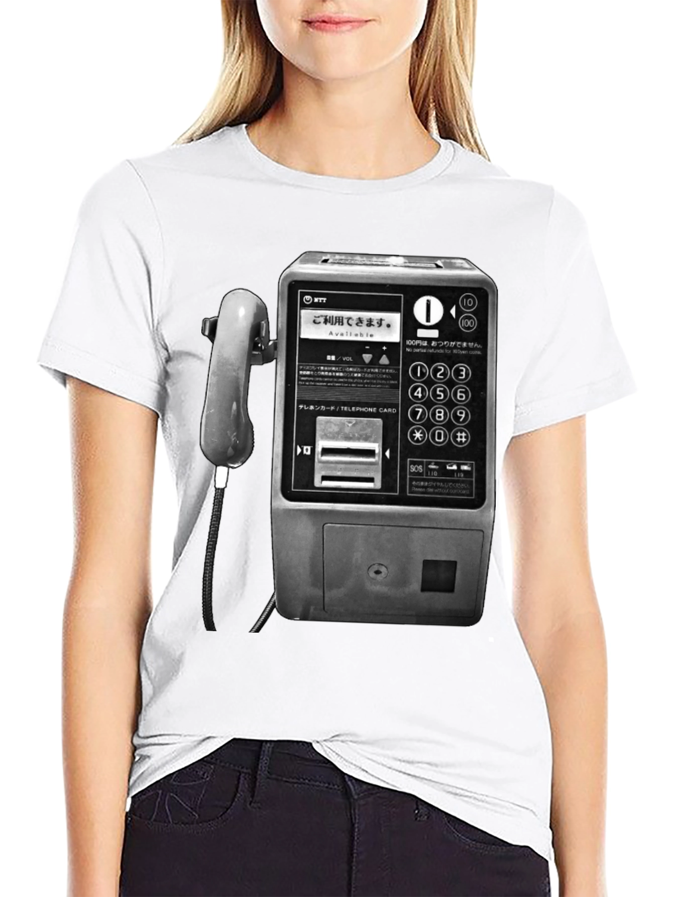 Black Vintage Japanese Payphone T-Shirt view 9