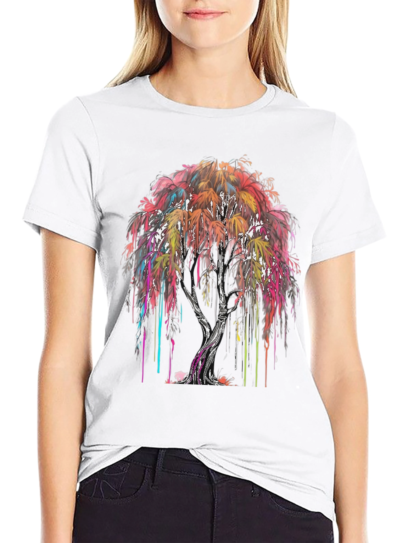 Black Colorful Drip Tree Graphic T-Shirt view 9
