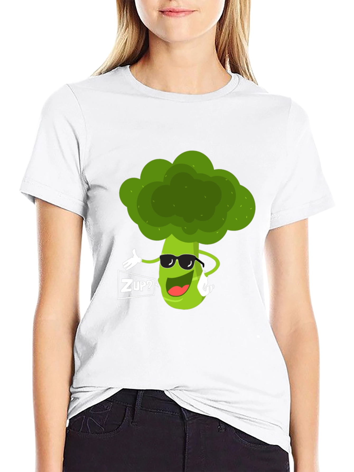 Black Funny Broccoli Graphic T-Shirt - "ZUP?" Design view 9