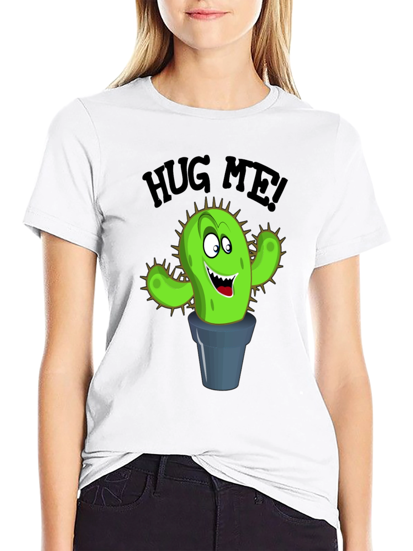 Black Hug Me Cactus Graphic T-Shirt - Funny Novelty Tee view 9