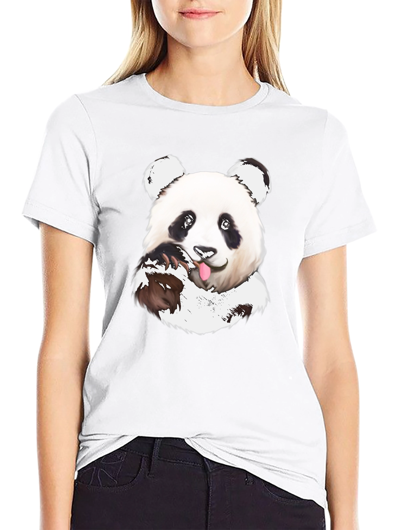 Black Cute Panda T-Shirt - Black Cotton Tee view 9