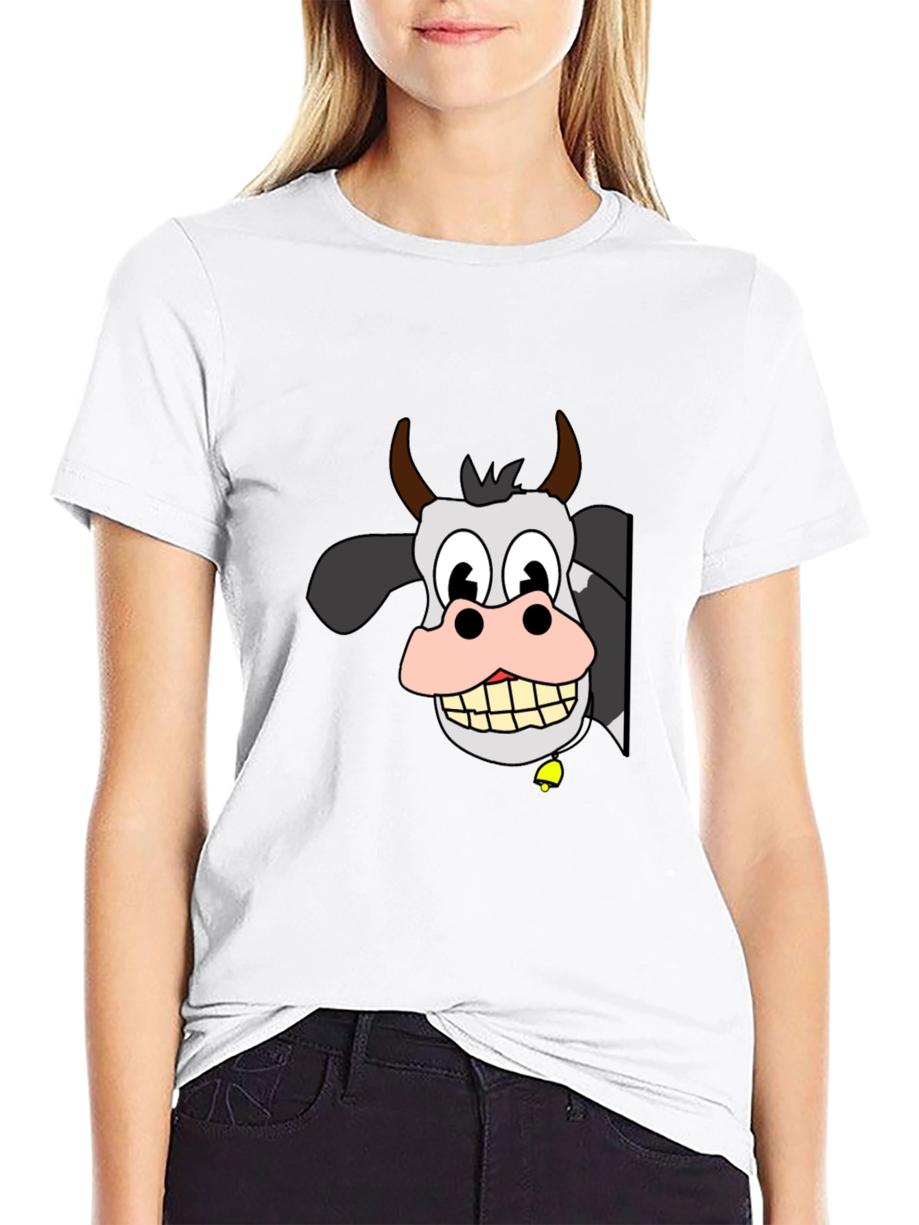 Black Funny Cow Cartoon Black T-Shirt view 9