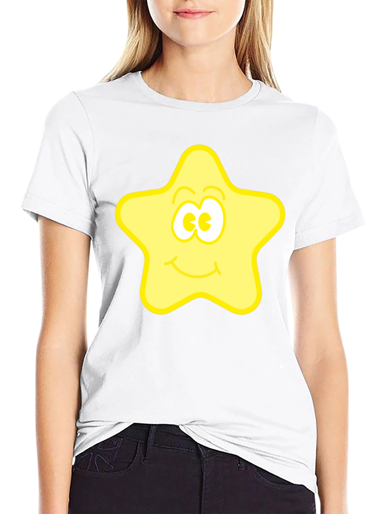 Black Happy Star Graphic Black T-Shirt view 9
