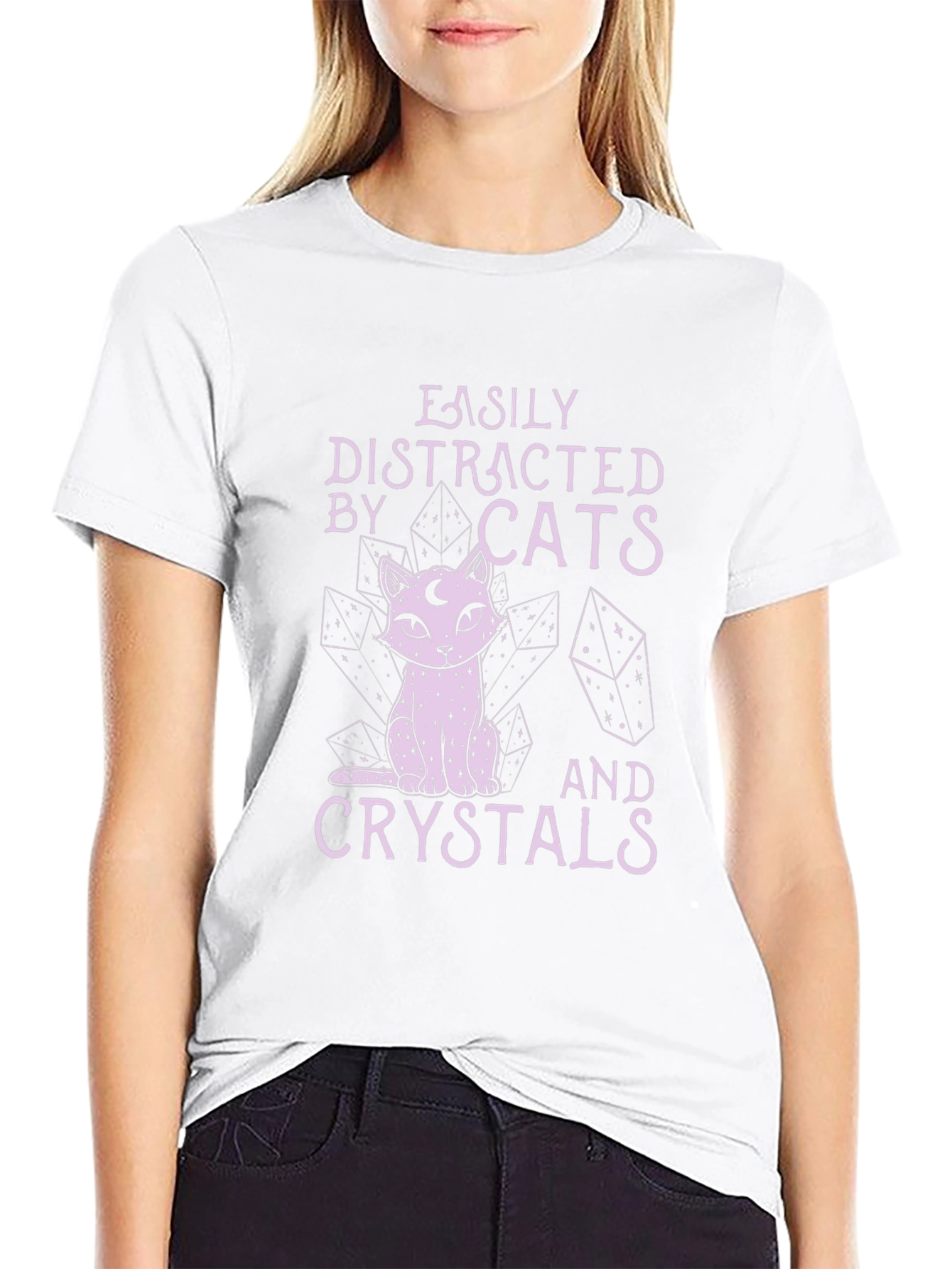 Black Easily Distracted by Cats and Crystals T-Shirt view 9