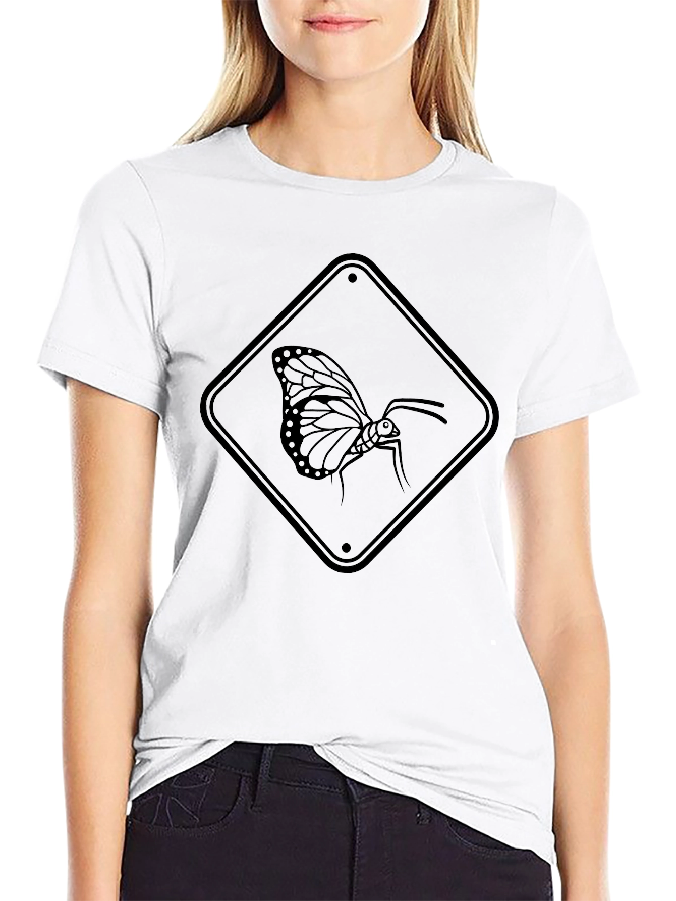 Black Butterfly Road Sign Black T-Shirt view 9