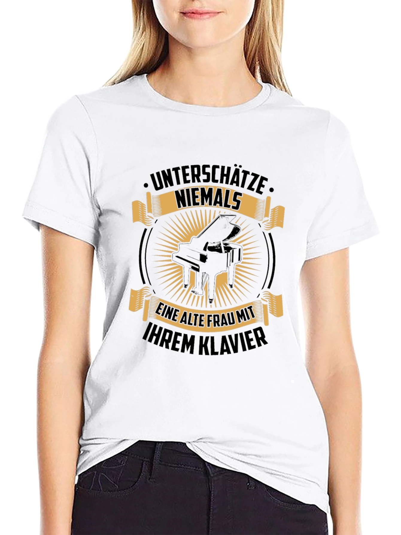 Black Black "Never Underestimate" Piano T-Shirt view 9