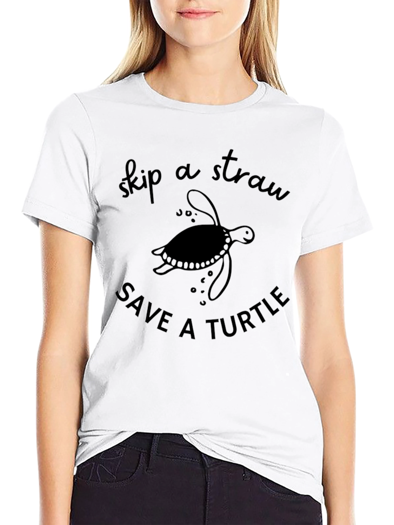 Black Skip a Straw Save a Turtle T-Shirt view 9
