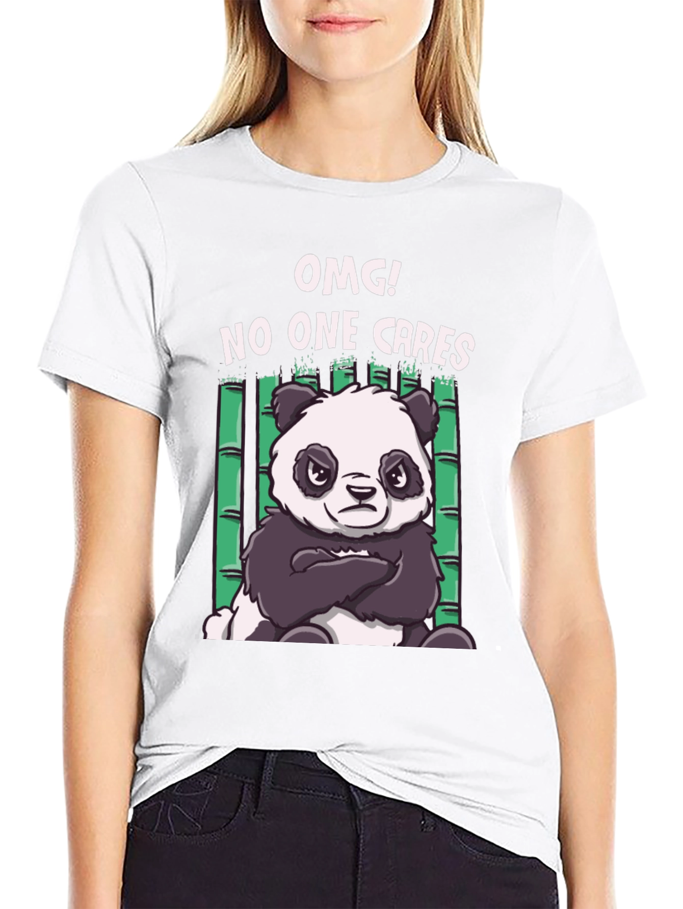 Black OMG! No One Cares Panda T-Shirt view 9