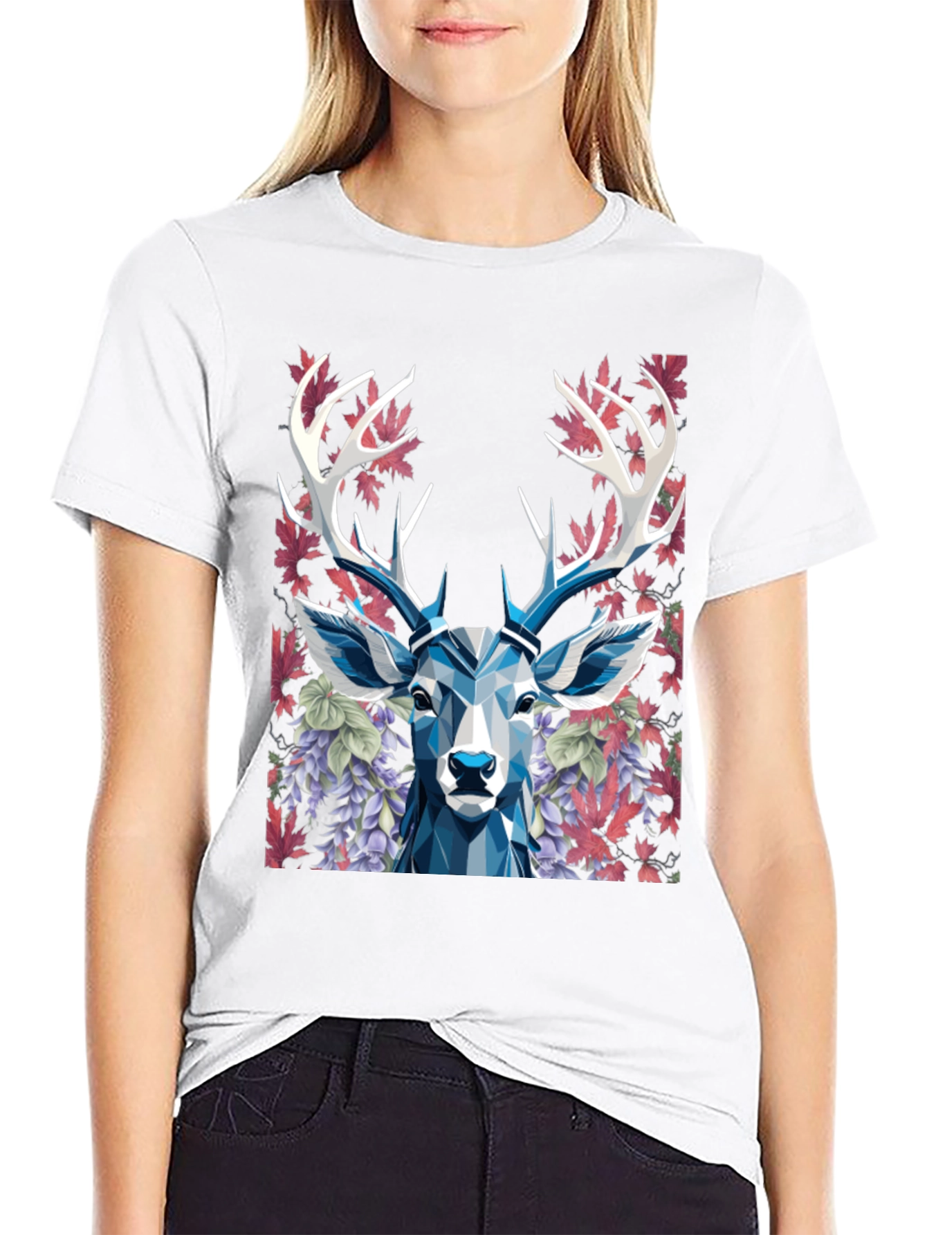Black Geometric Deer Floral Graphic T-Shirt view 9