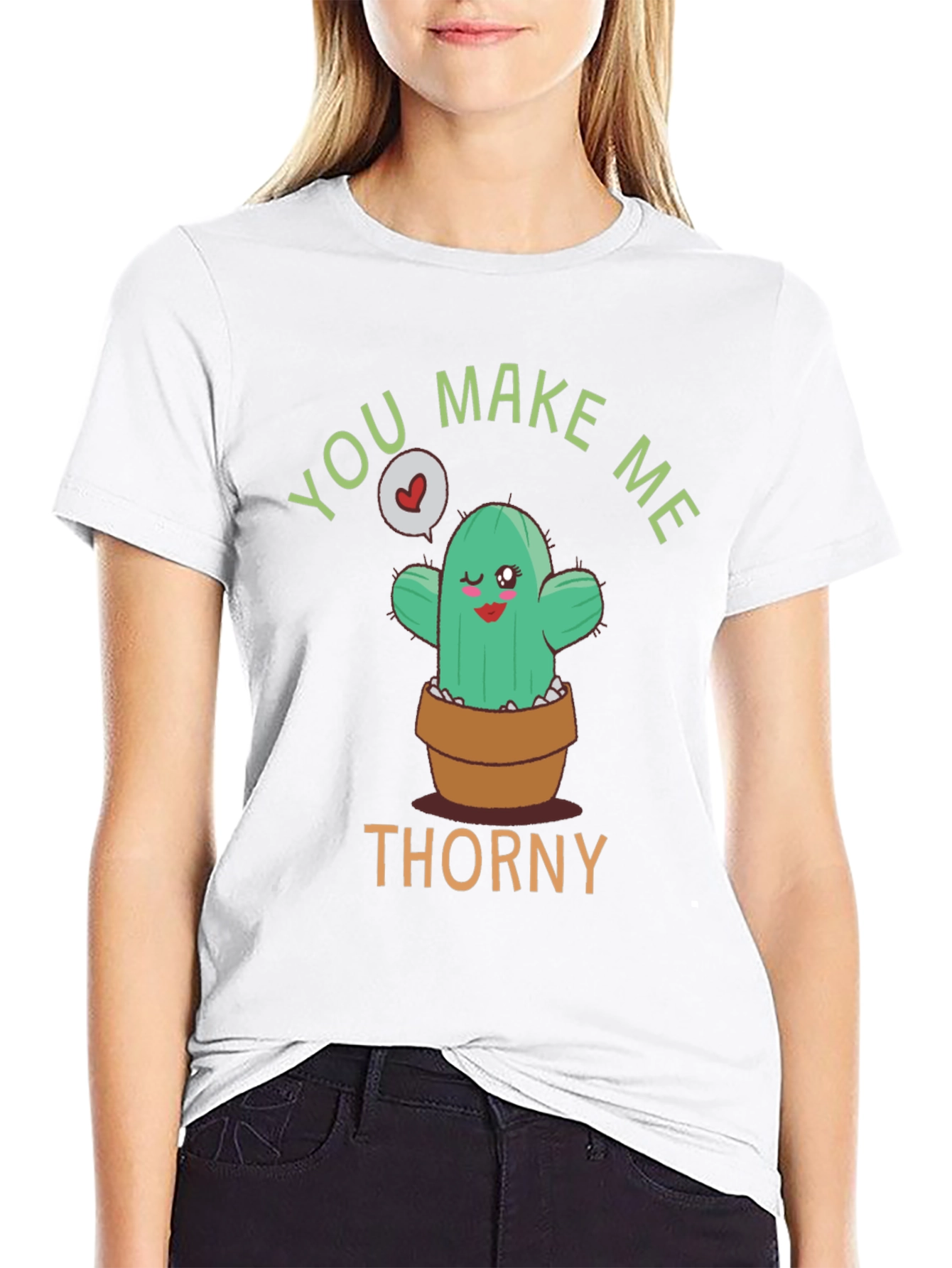 Black You Make Me Thorny T-Shirt - Cute Cactus Graphic Tee view 9