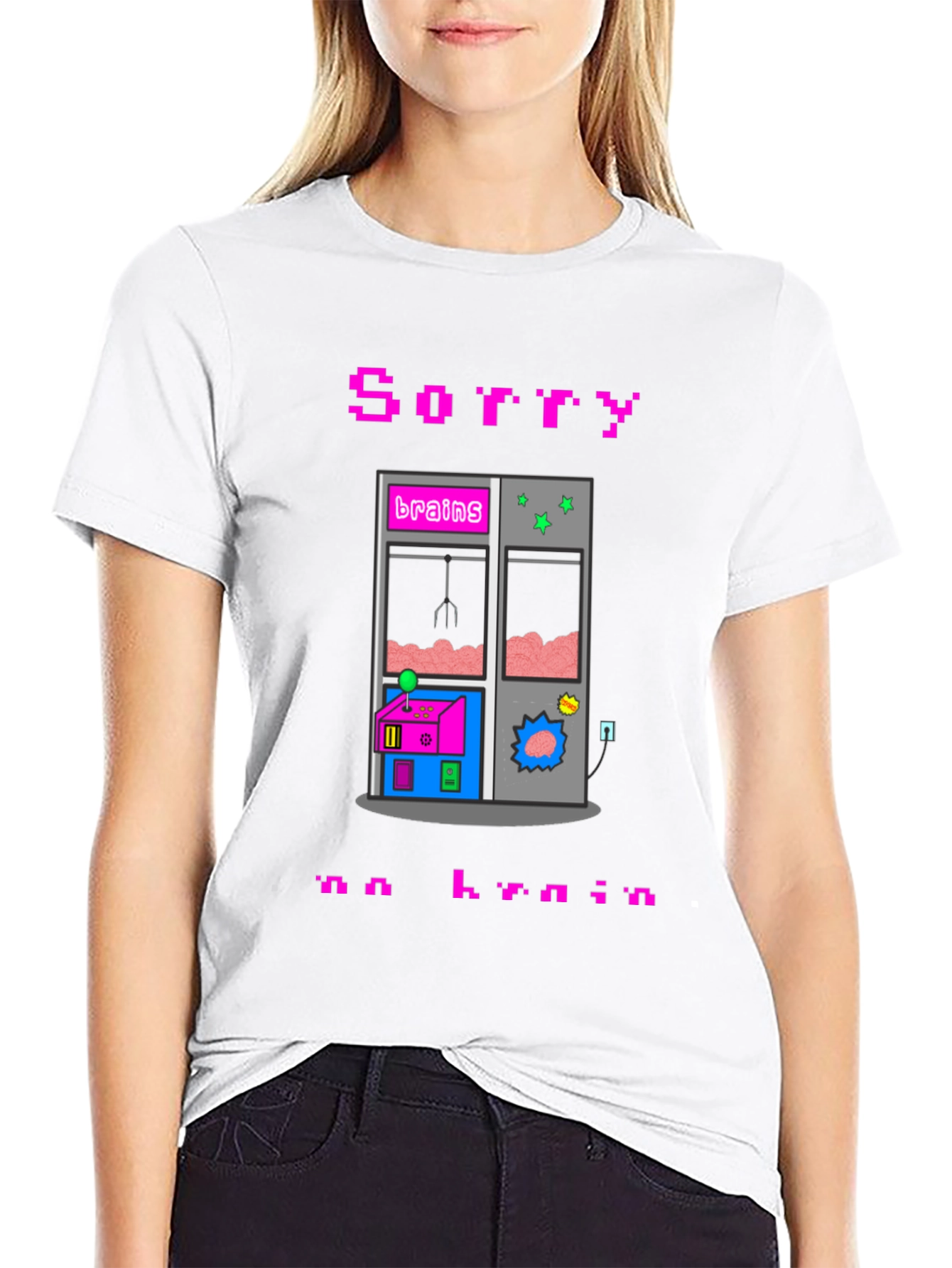 Black Sorry No Brain Pixel Art Graphic Tee view 9