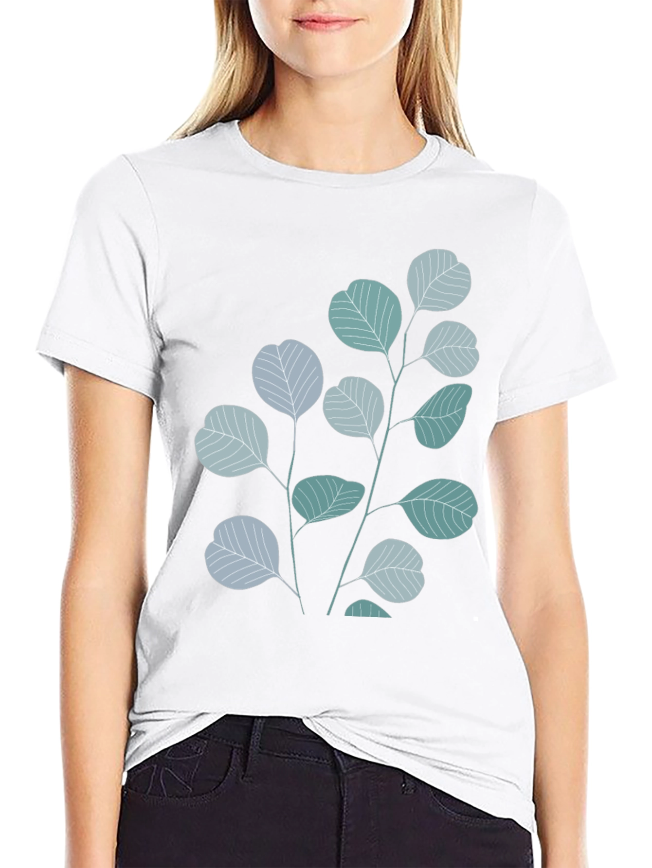 Black Botanical Leaves Graphic Tee - Black Cotton Blend view 9