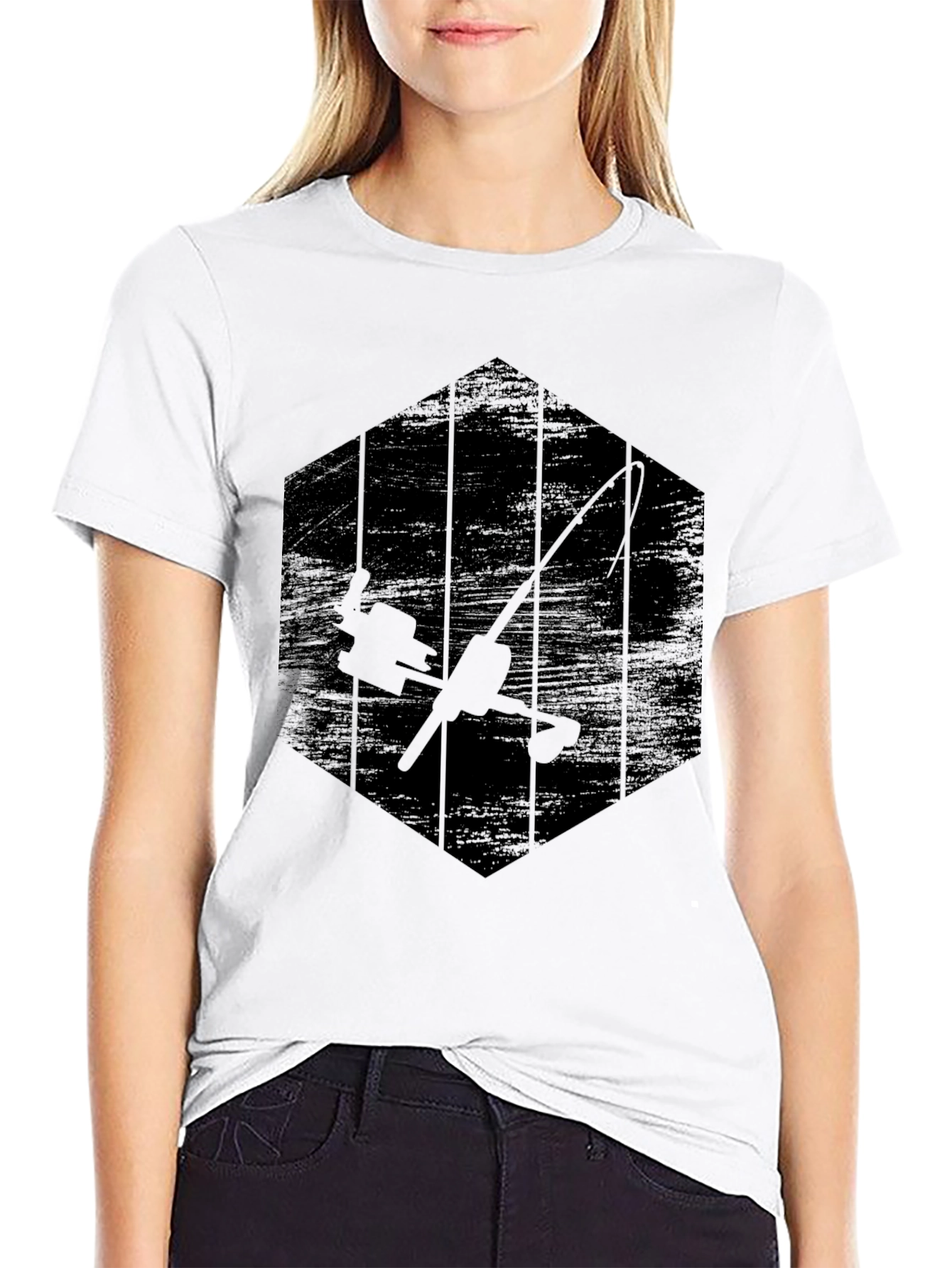 Black Fishing Rod Graphic Tee - Angler's Hexagon T-Shirt view 9