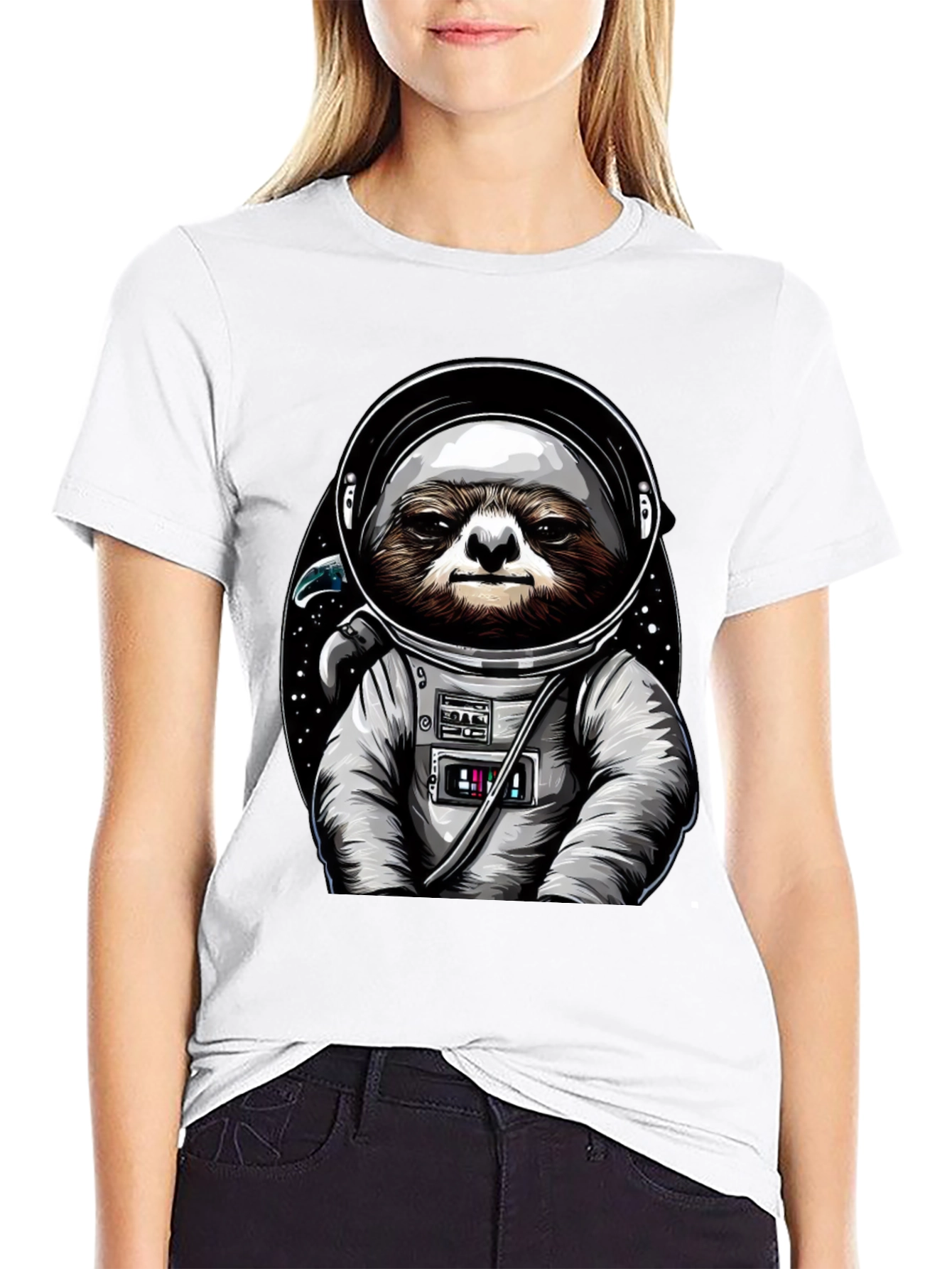 Black Sloth Astronaut Graphic Tee - Space Sloth T-Shirt view 9