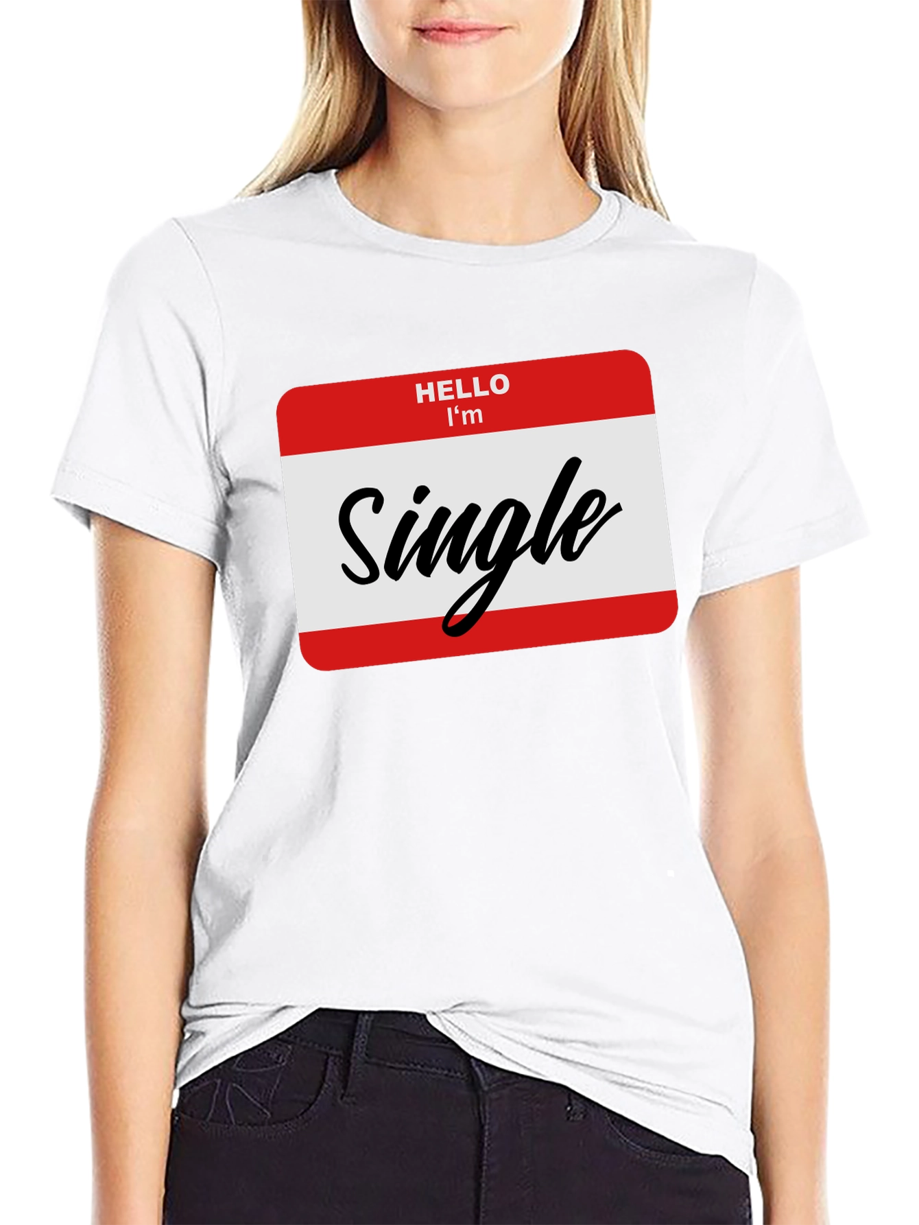 Black Hello I'm Single T-Shirt - Black, Funny, Dating Tee view 9