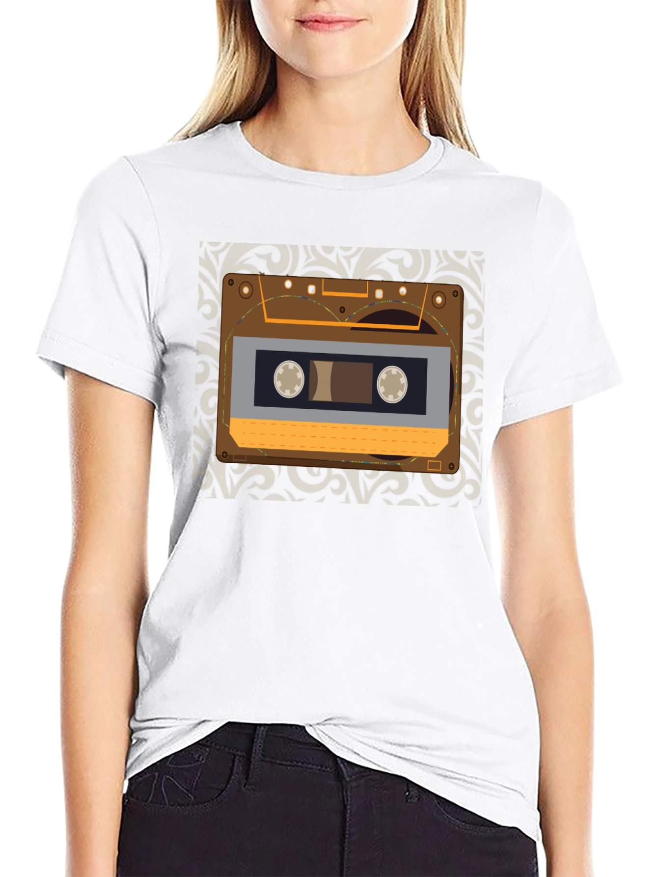 Black Retro Cassette Tape Graphic Tee - Vintage Music Lover Shirt view 9