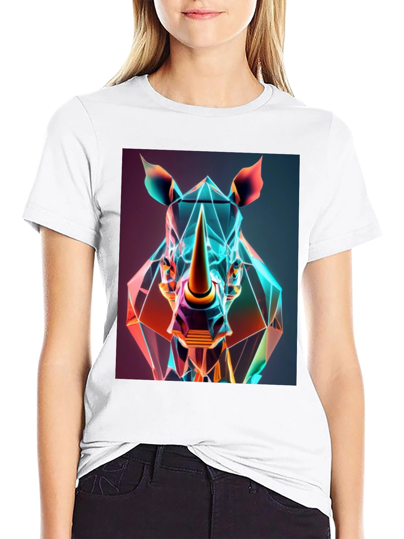 Black Geometric Rhino Graphic Tee - Modern Animal Art view 9
