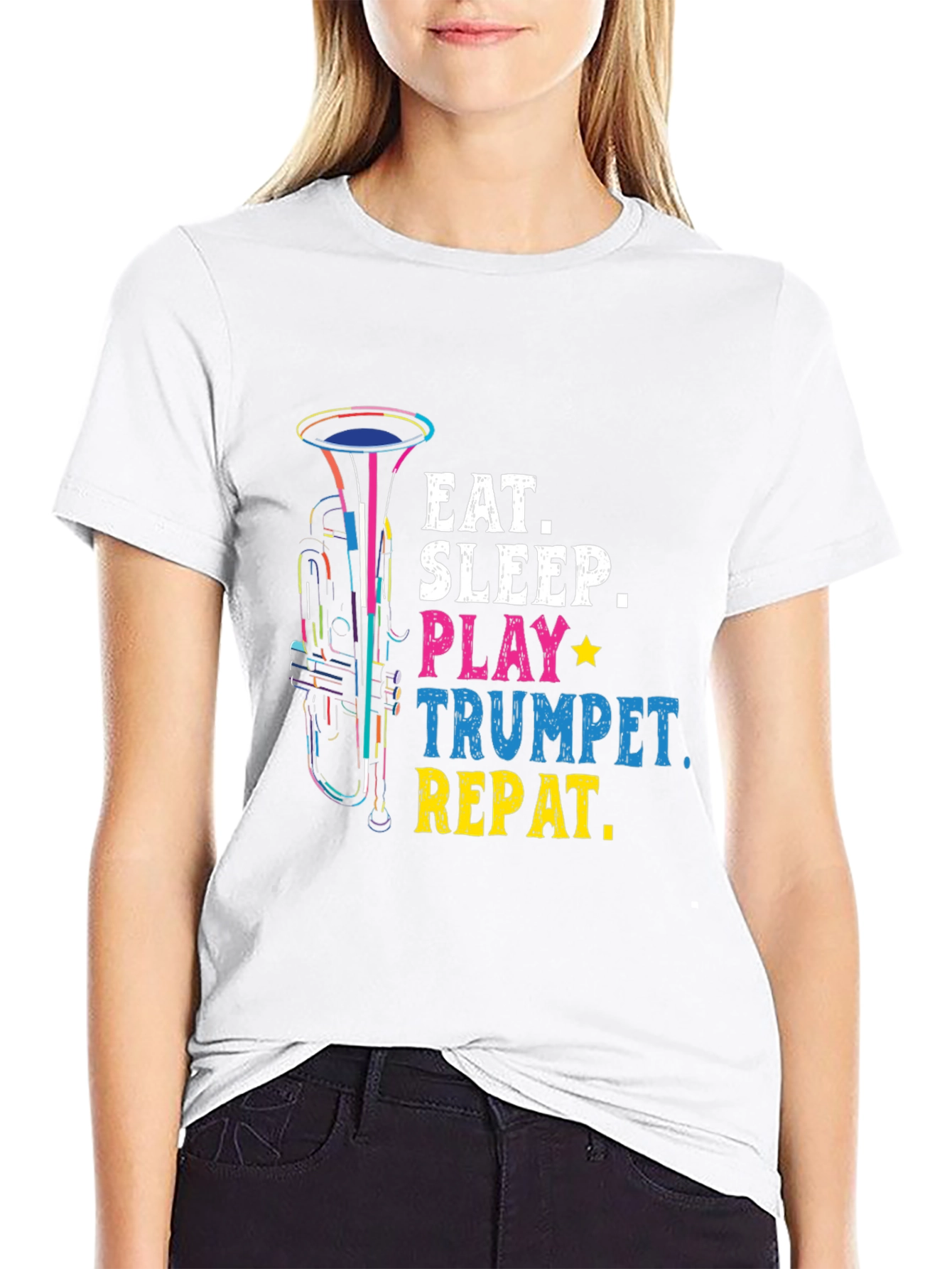 Black Eat Sleep Play Trumpet Repeat T-Shirt Music Lover Gift view 9