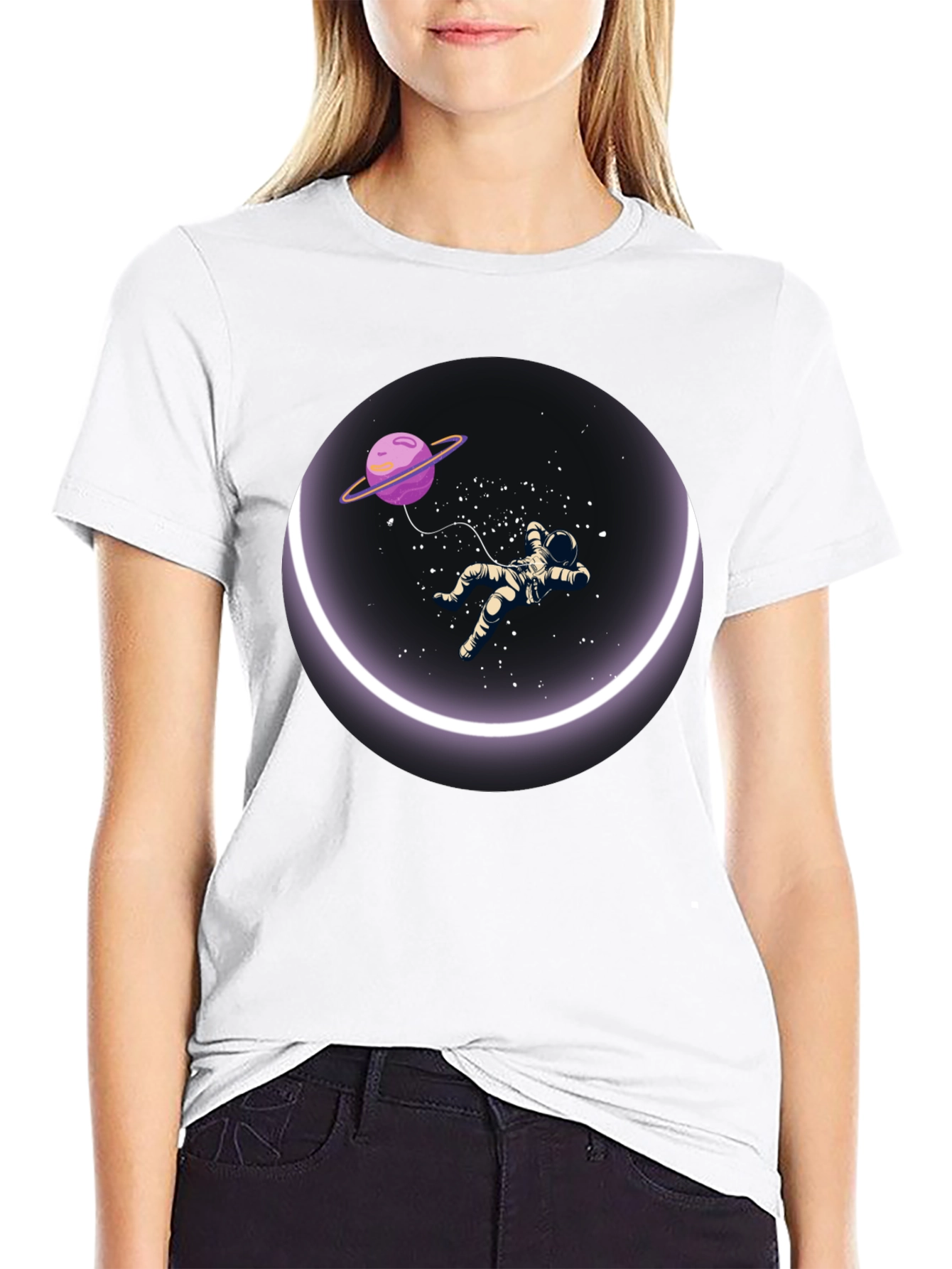 Black Astronaut in Space T-Shirt - Round Design view 9