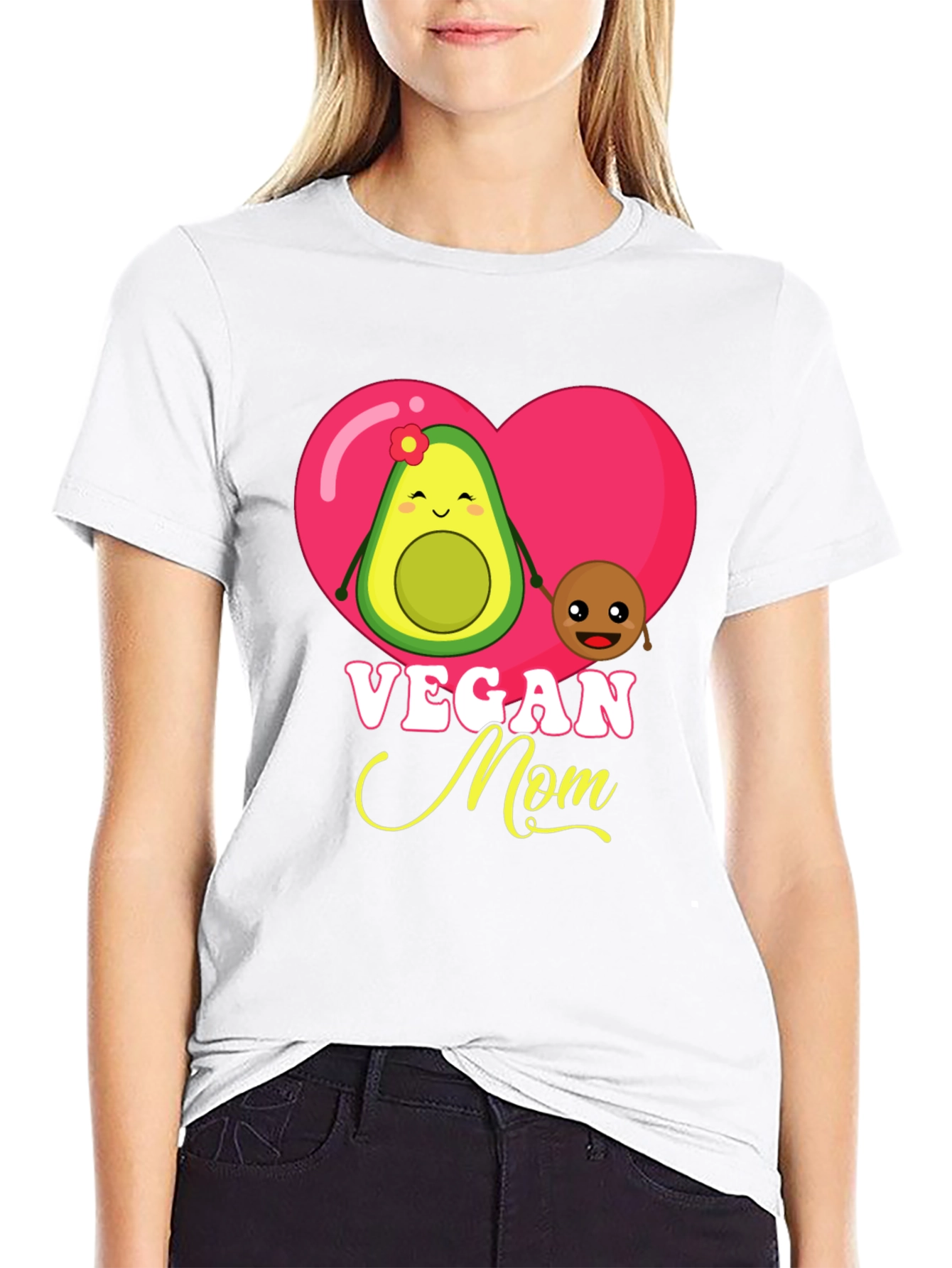 Black Vegan Mom Graphic T-Shirt Cute Avocado and Pit Design view 9