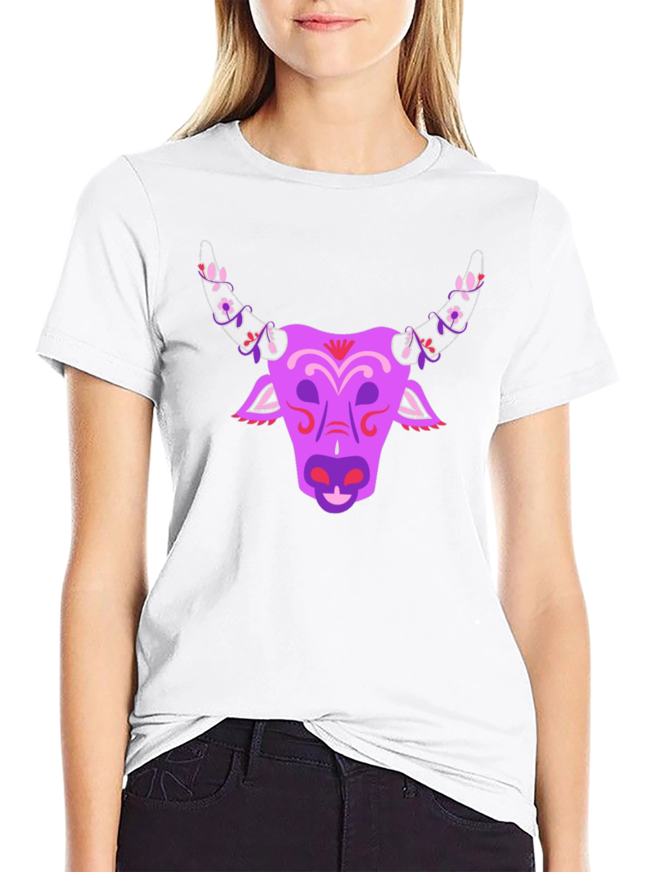 Black Floral Bull Graphic T-Shirt - Unique Design view 9