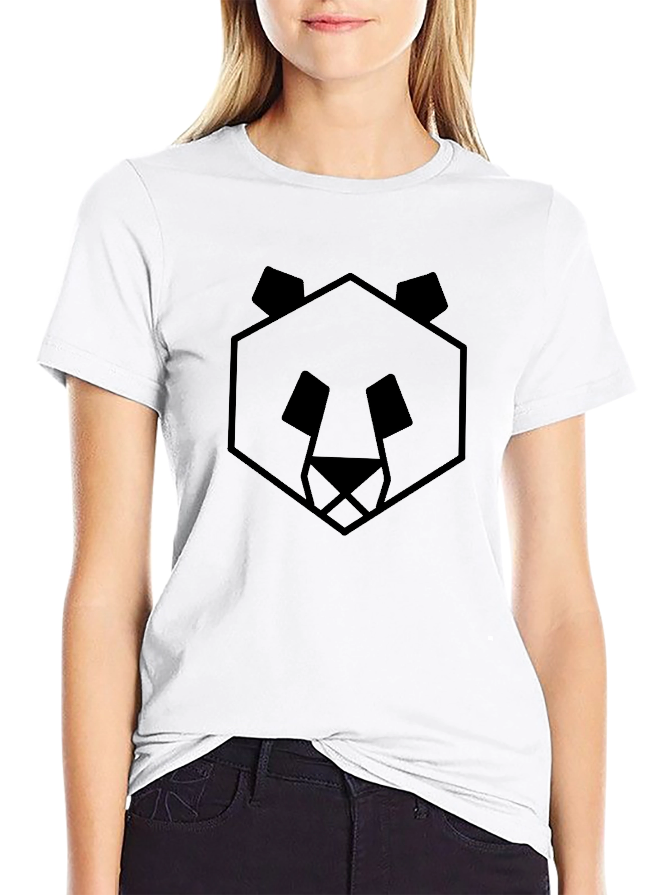 Black Geometric Panda Black T-Shirt - Modern Minimalist Style view 9
