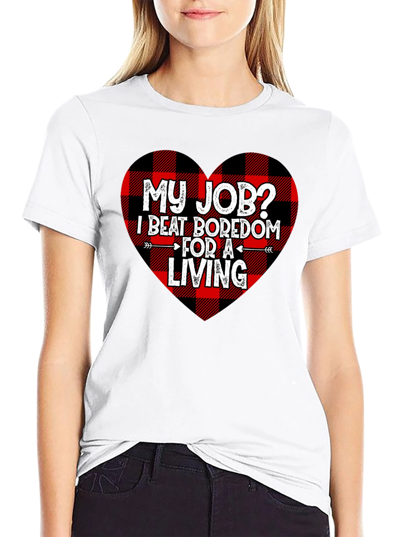 Black Beat Boredom T-Shirt - Buffalo Plaid Heart view 9