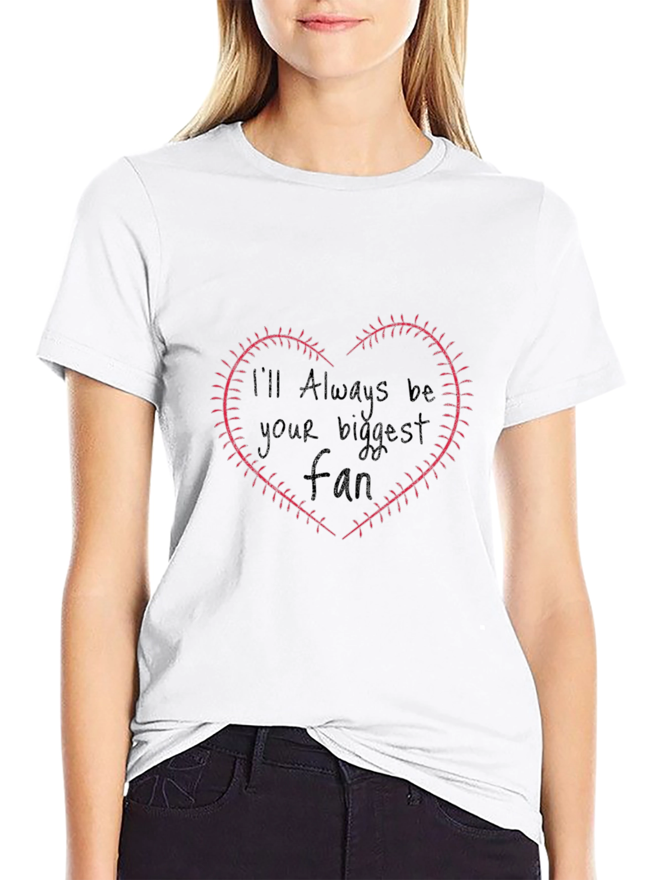 Black Baseball Fan Heart Stitch T-Shirt view 9