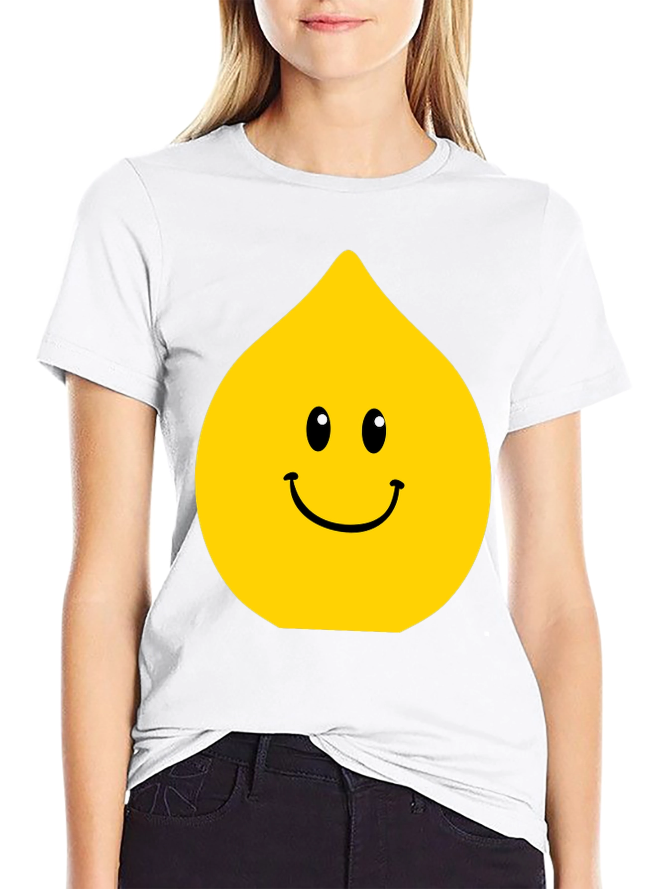 Black Funny Smiley Face Drop Graphic Black T-Shirt view 9