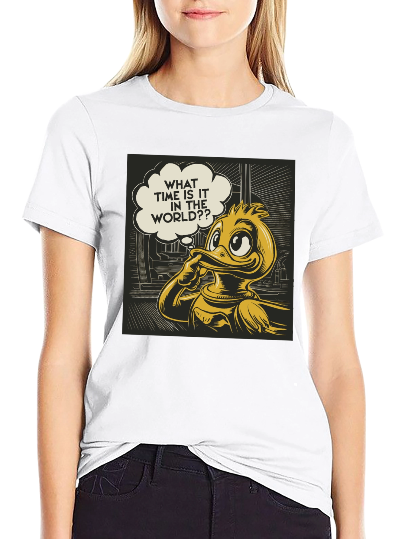 Black Thinking Duck Graphic Tee - "What Time is it?" view 9