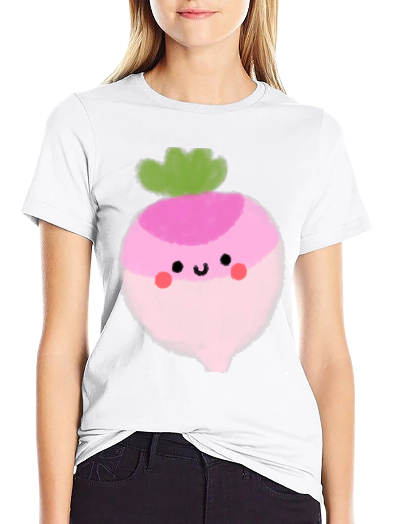 Black Cute Radish Graphic Tee - Black Cotton T-Shirt view 9