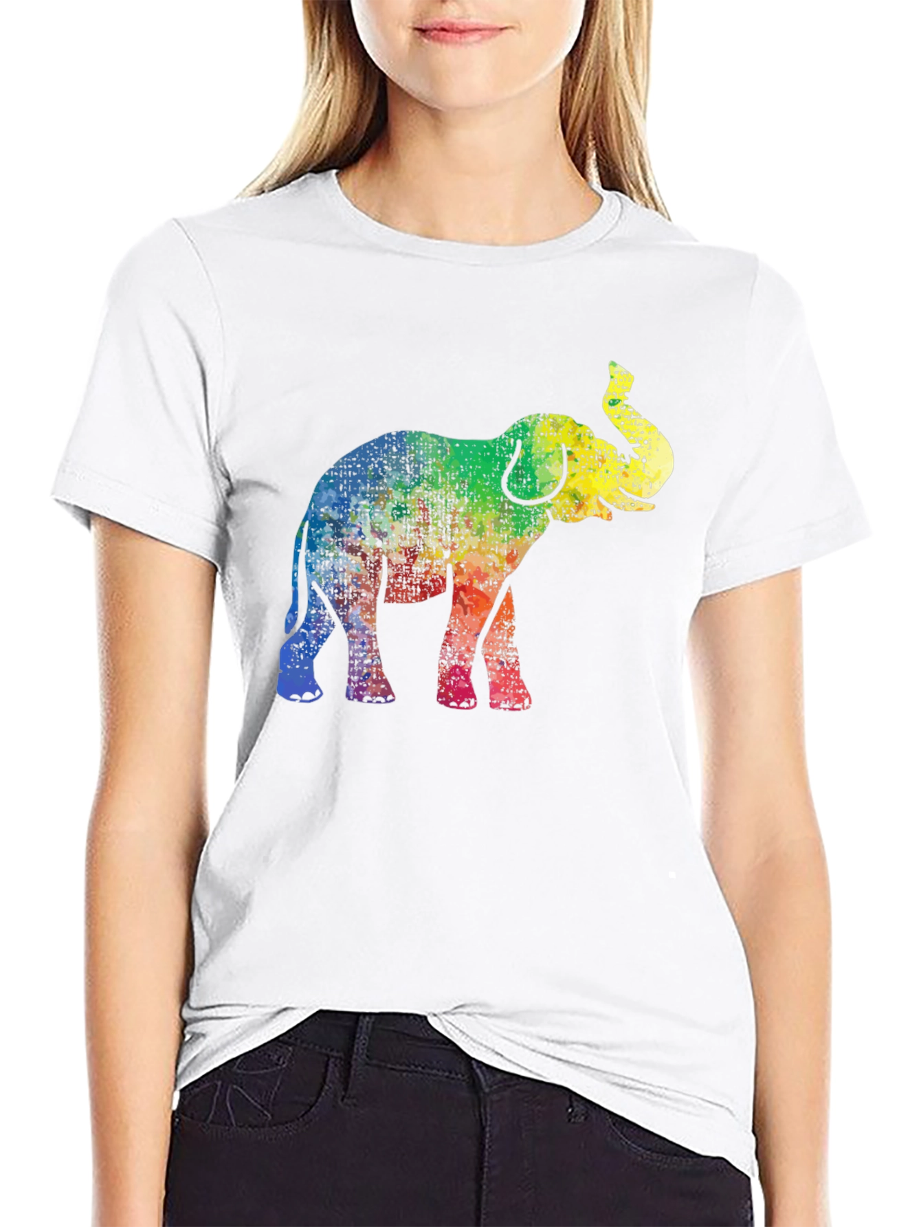 Black Rainbow Elephant Graphic Tee - Black Cotton T-Shirt view 9