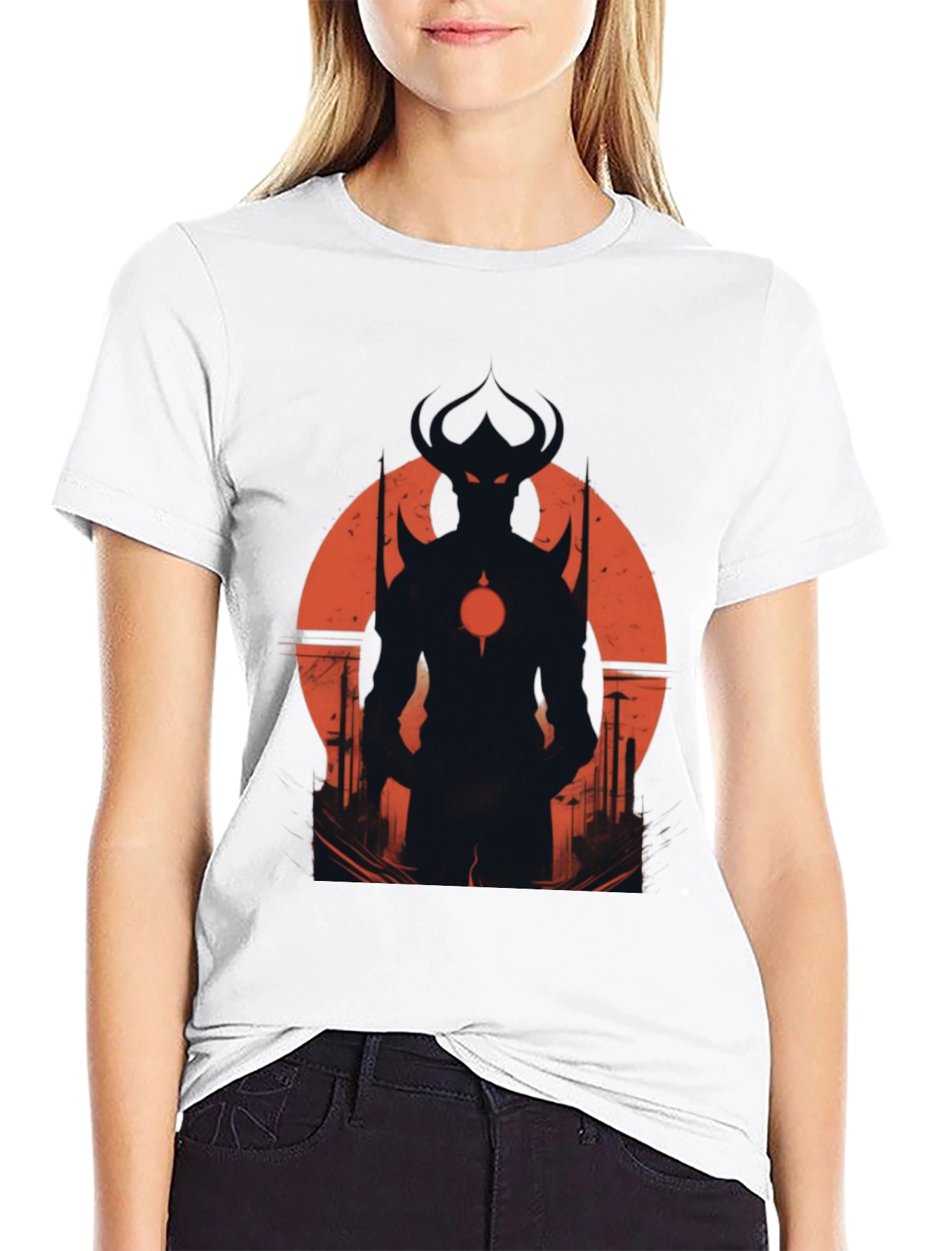 Black Men's Black T-Shirt with Demon Silhouette Graphic view 9