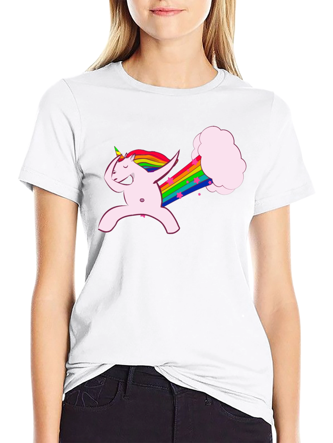 Black Dabbing Unicorn Rainbow Fart Black T-Shirt view 9