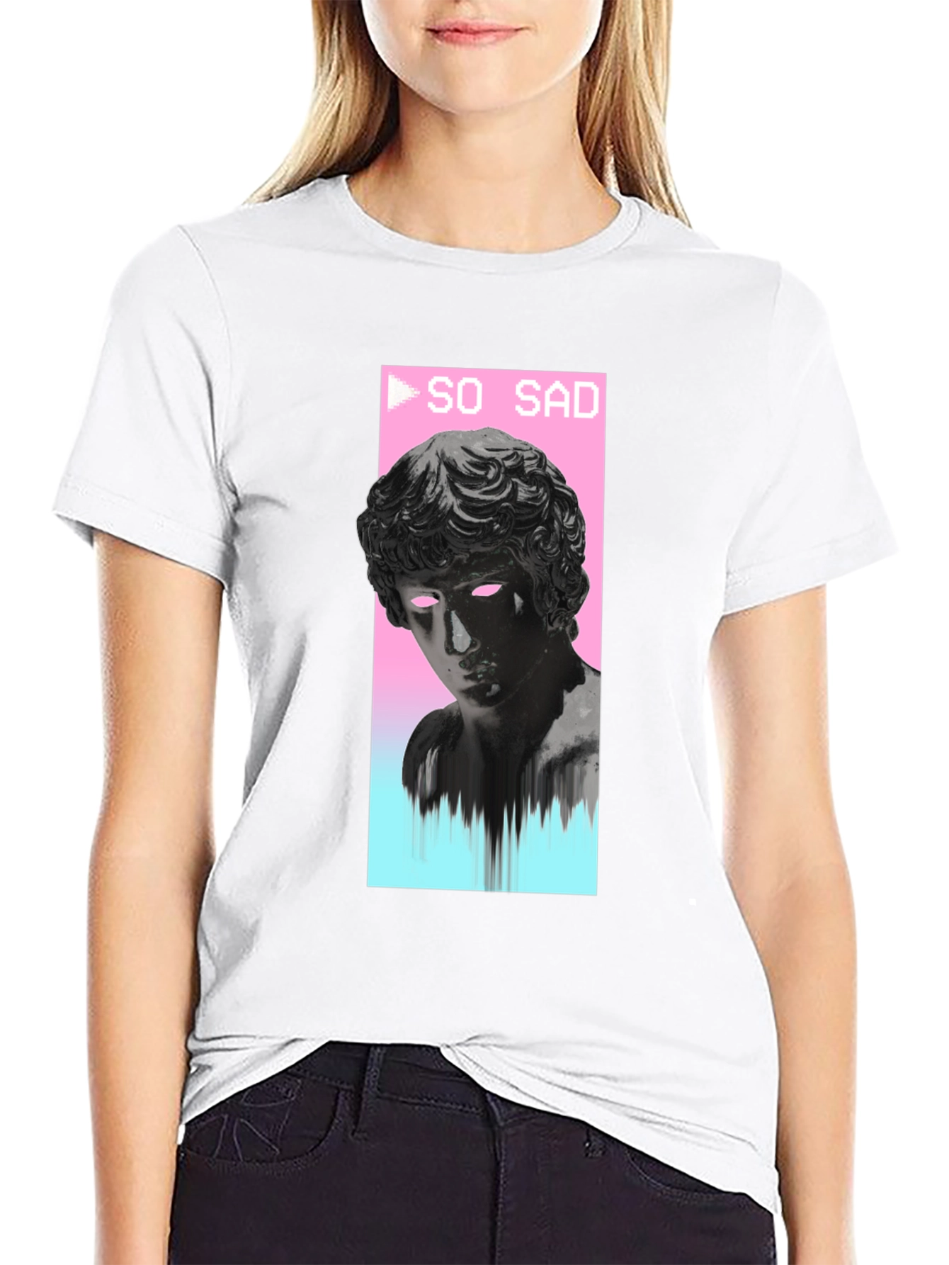 Black So Sad Vaporwave Aesthetic Black T-Shirt view 9